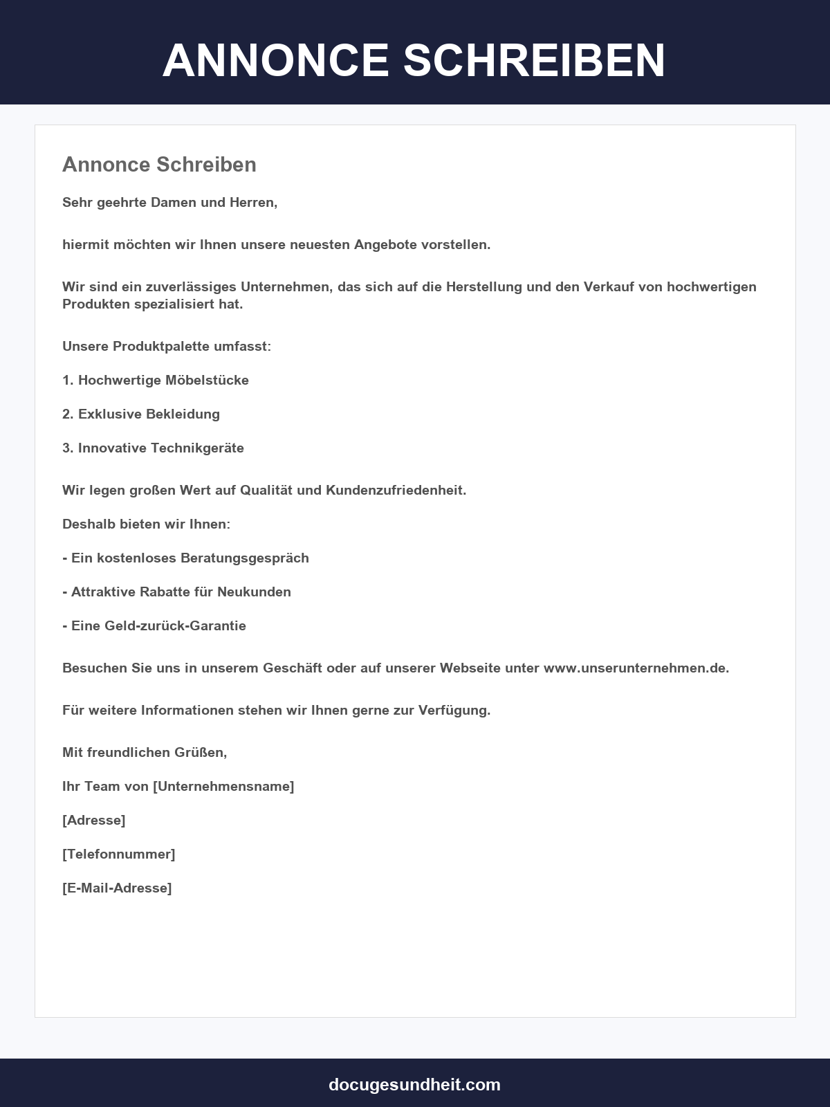 Annonce Schreiben Muster