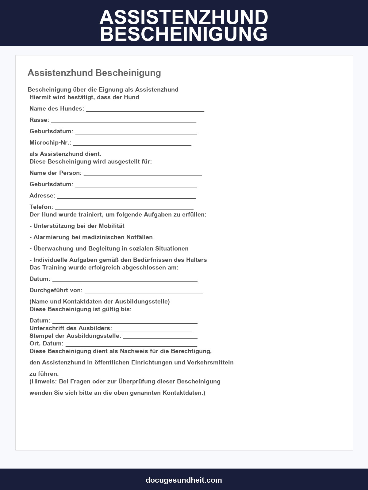 Assistenzhund Bescheinigung