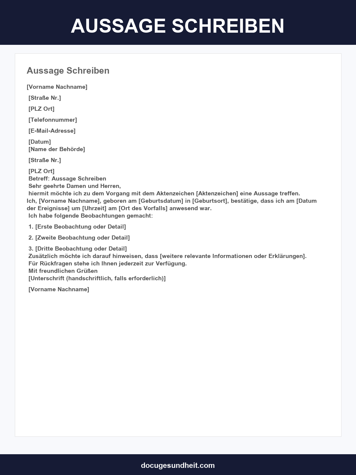Aussage Schreiben Muster