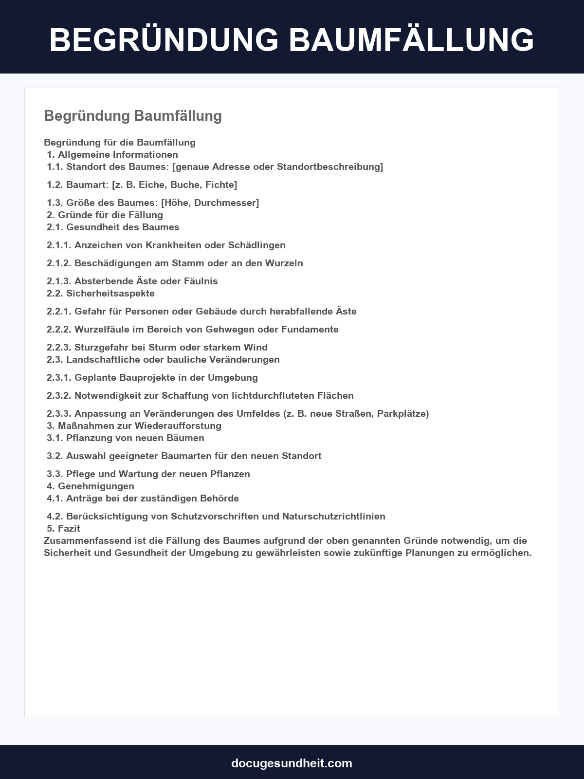 Begründung Baumfällung Muster