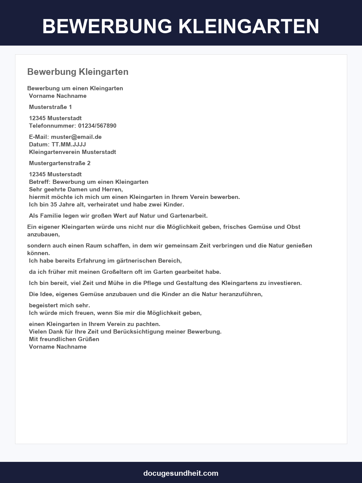 Muster Bewerbung Kleingarten