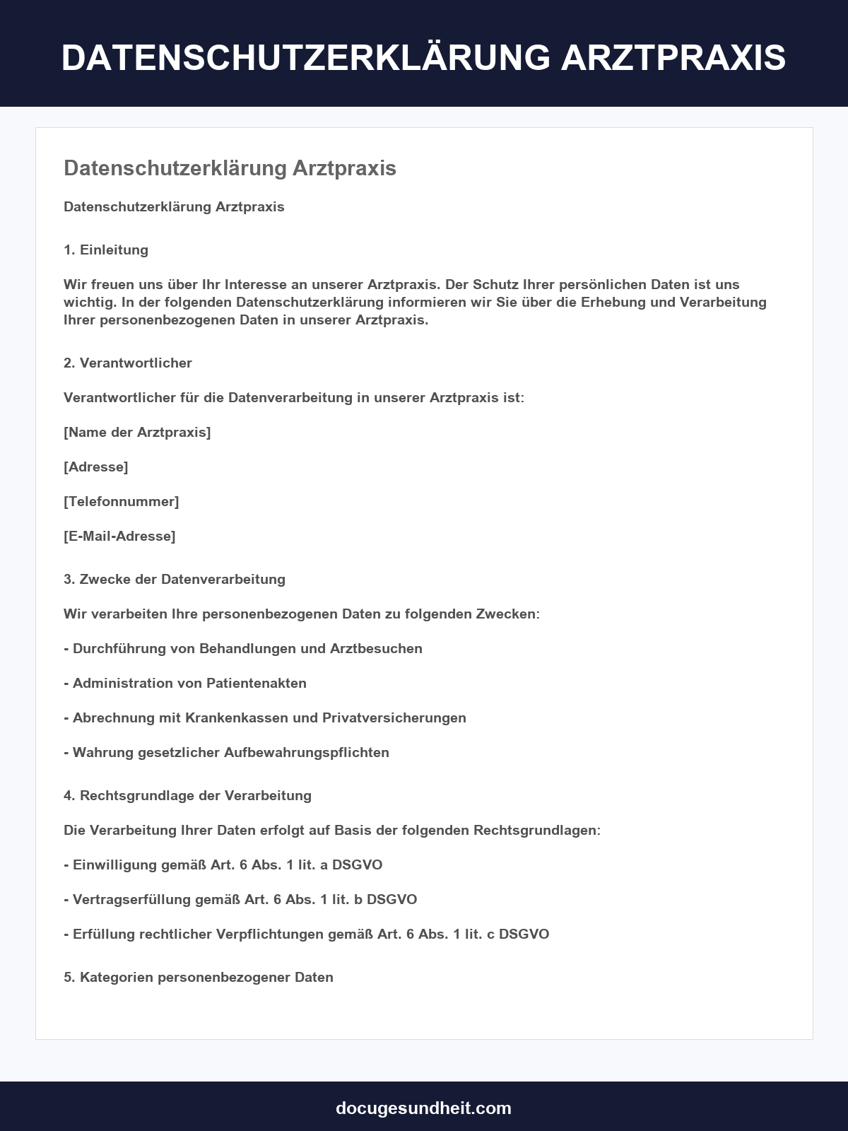 Datenschutzerklärung Arztpraxis Vorlage