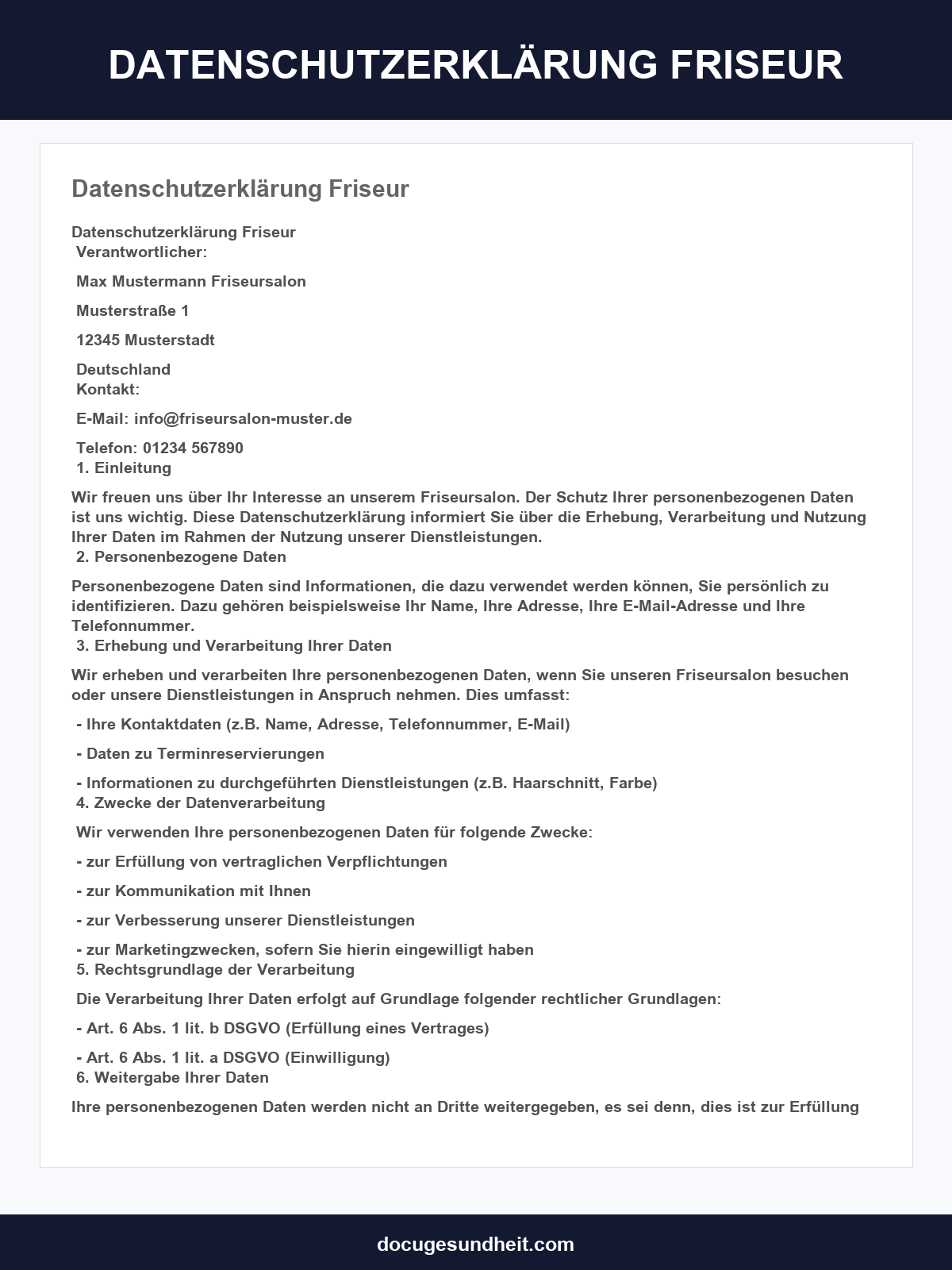 Datenschutzerklärung Friseur Vorlage