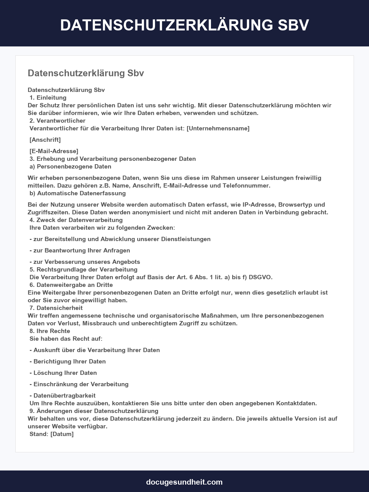 Datenschutzerklärung Muster Sbv