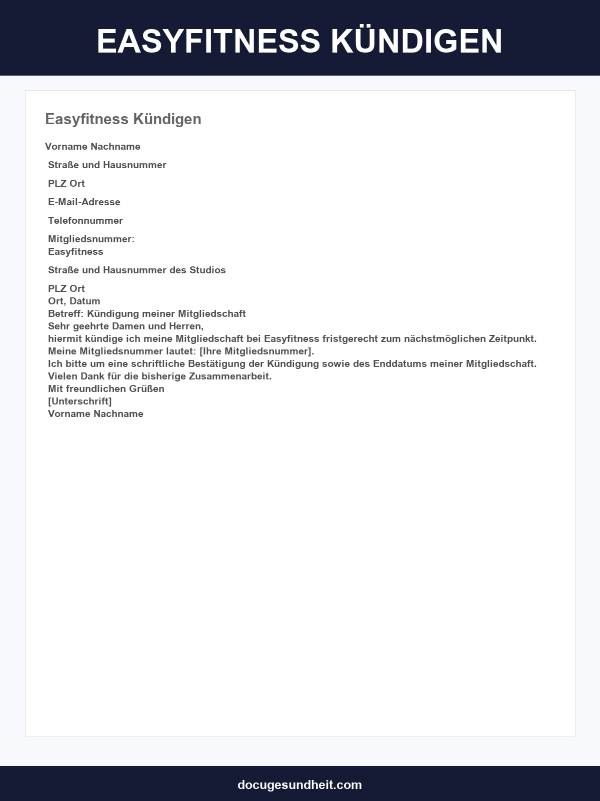 Easyfitness Kündigen Vorlage