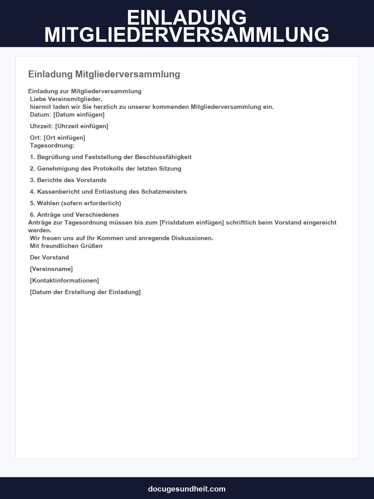 Einladung Mitgliederversammlung Muster