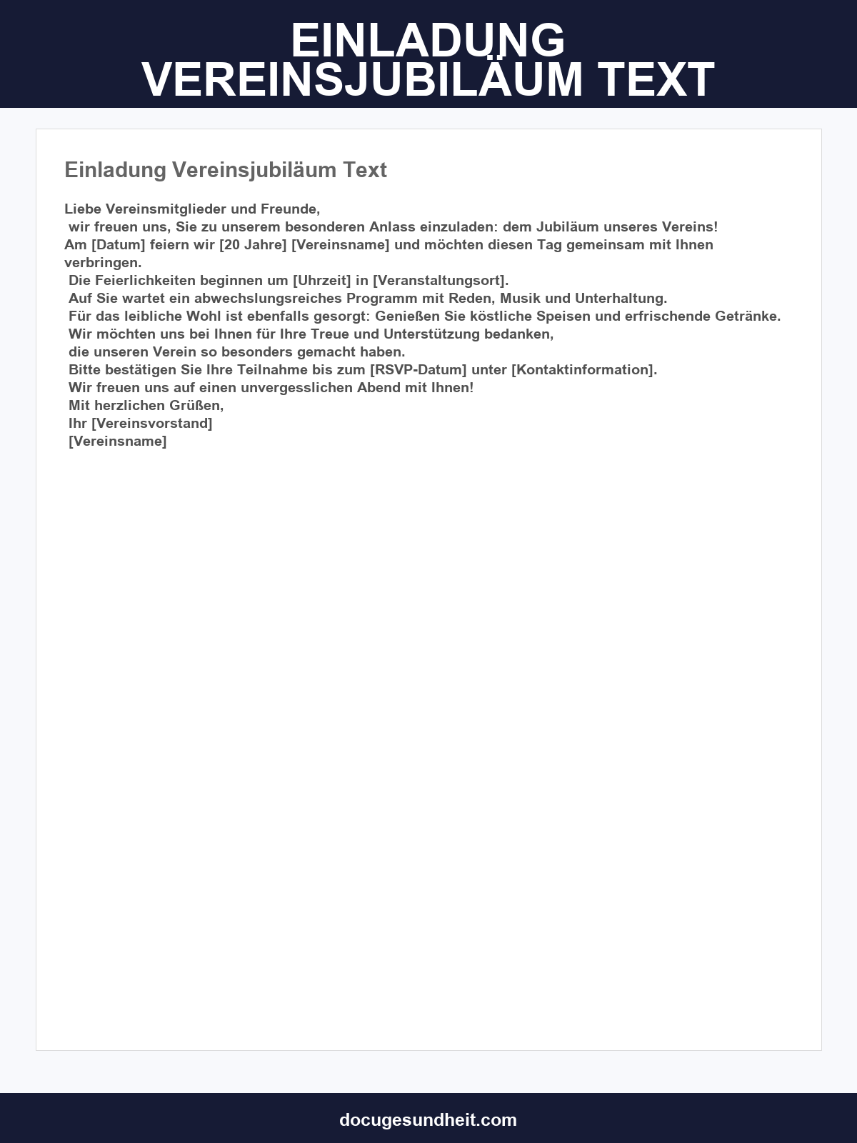 Einladung Vereinsjubiläum Text