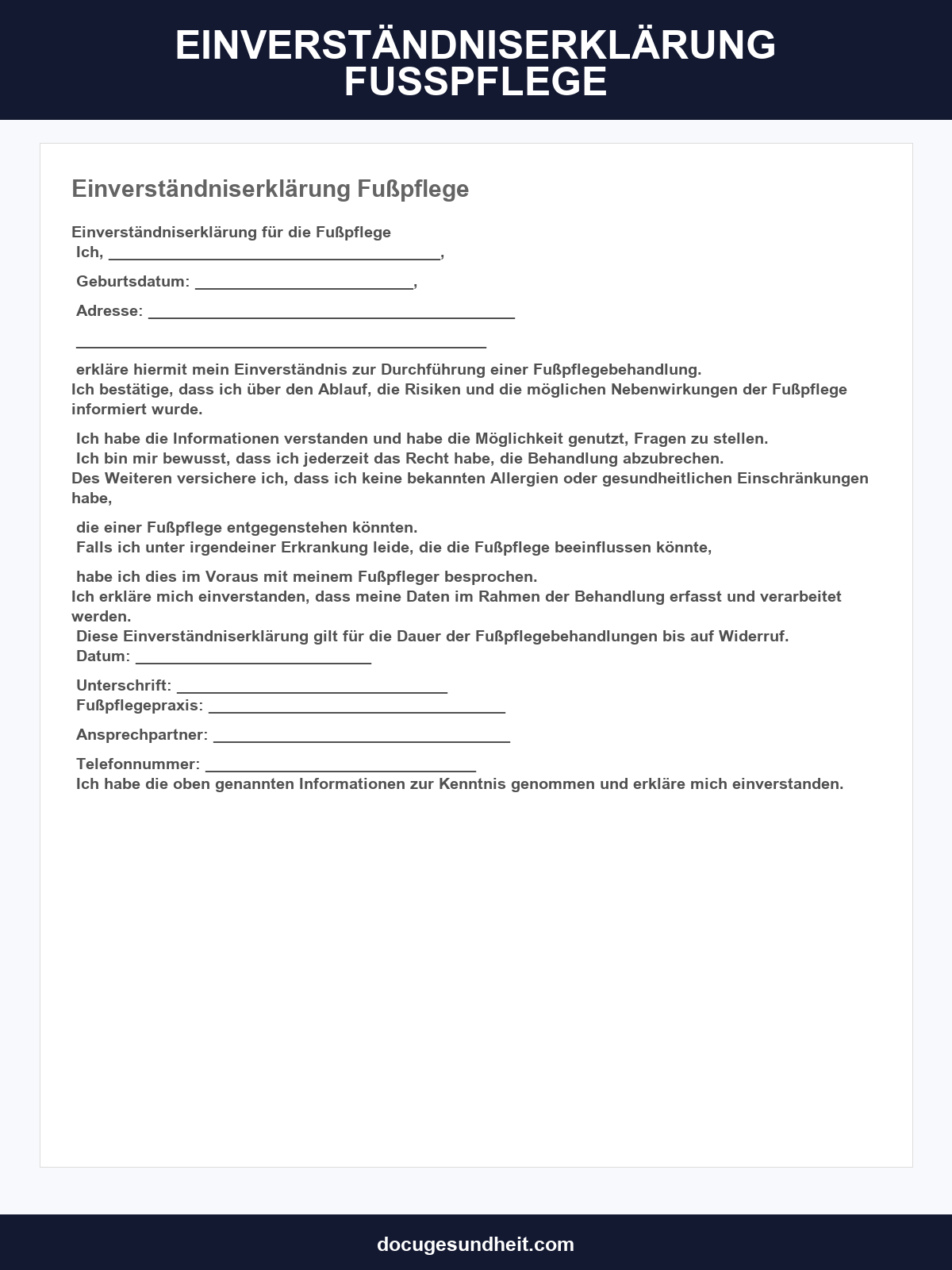 Einverständniserklärung Fußpflege