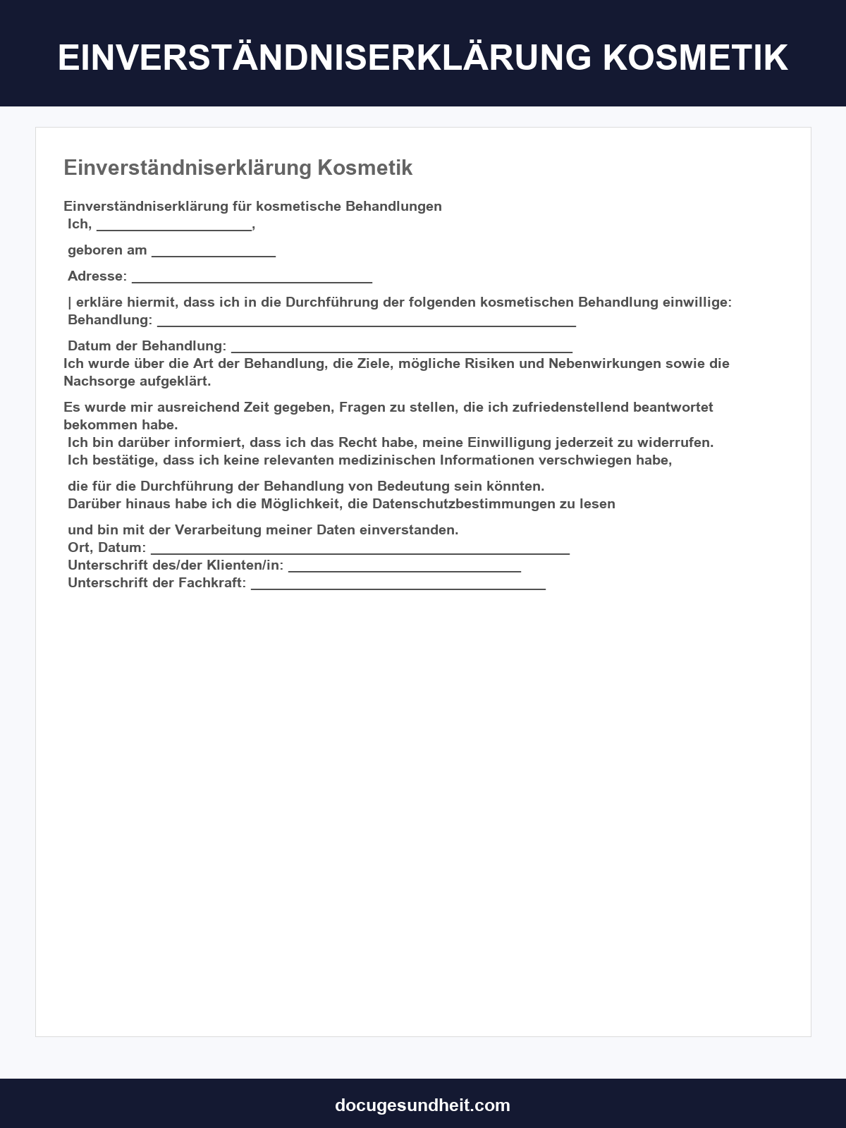 Einverständniserklärung Kosmetik Vorlage