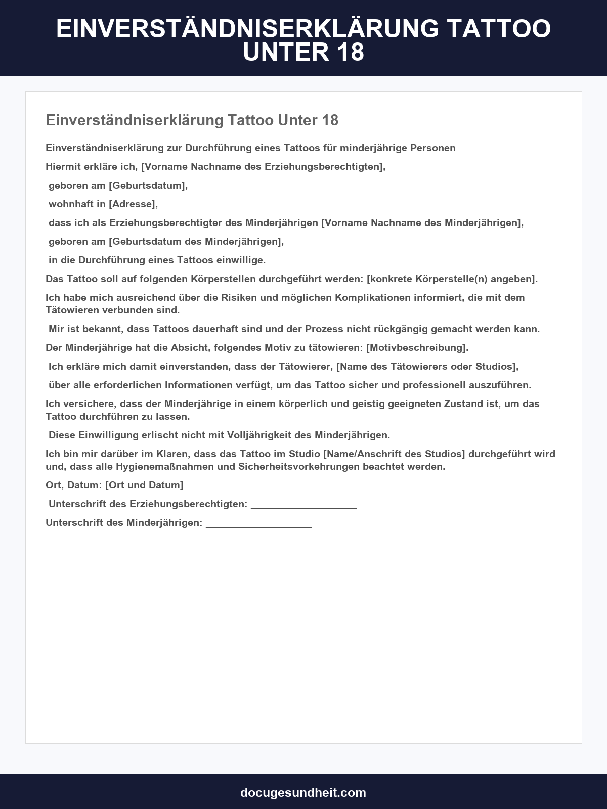 Einverständniserklärung Tattoo Unter 18 Vorlage