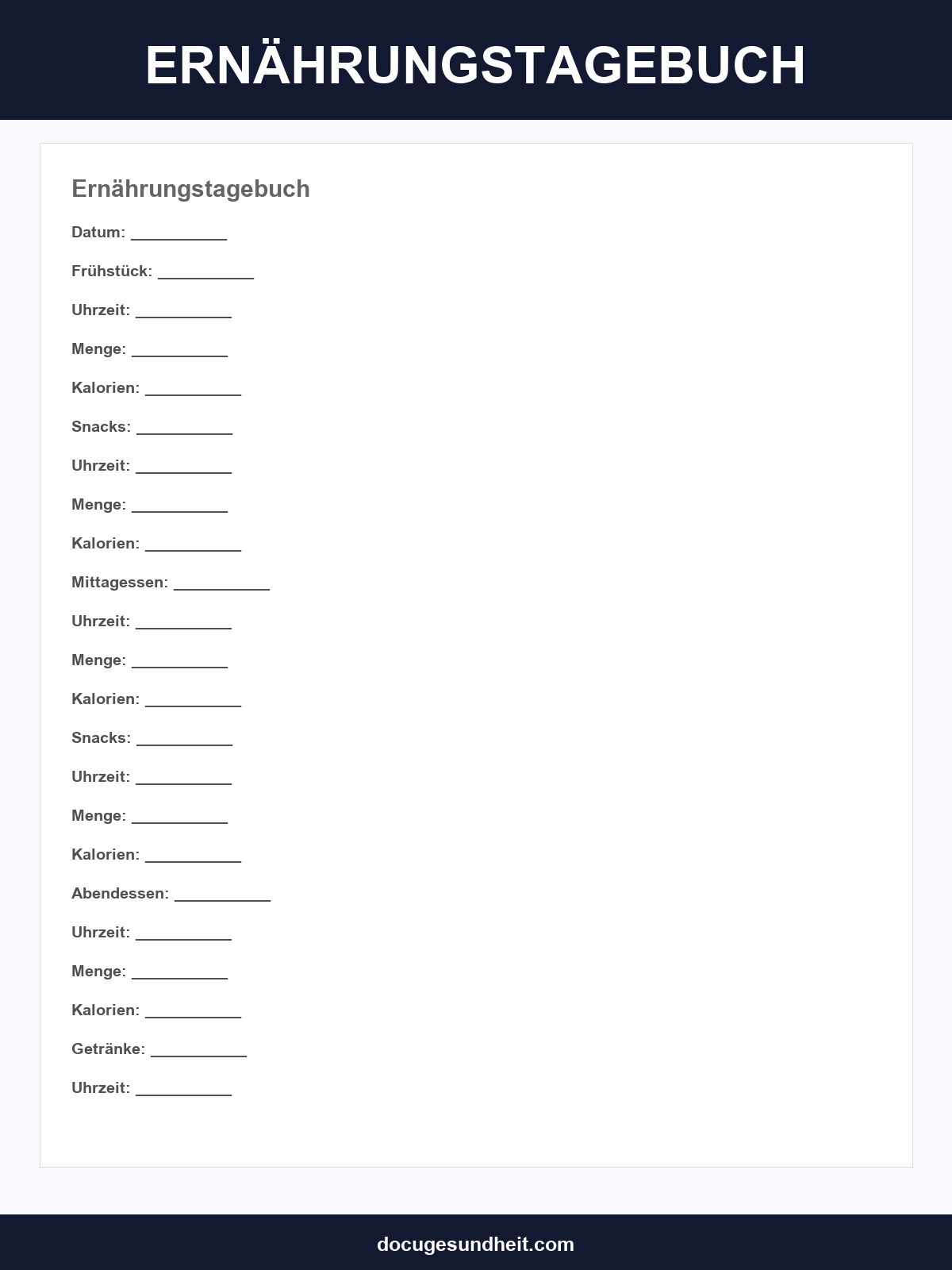 Ernährungstagebuch Vorlage