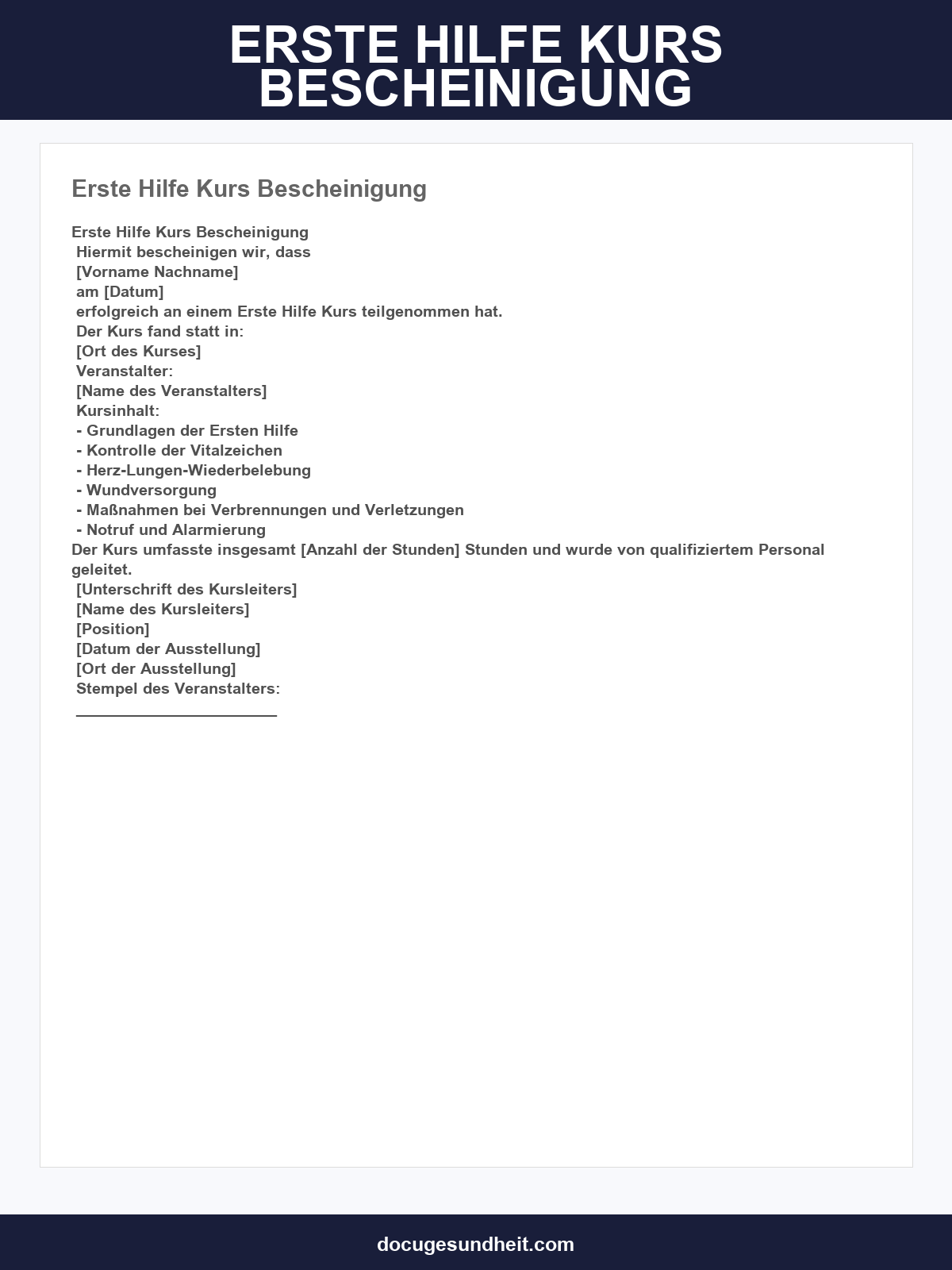 Erste-Hilfe Kurs Bescheinigung