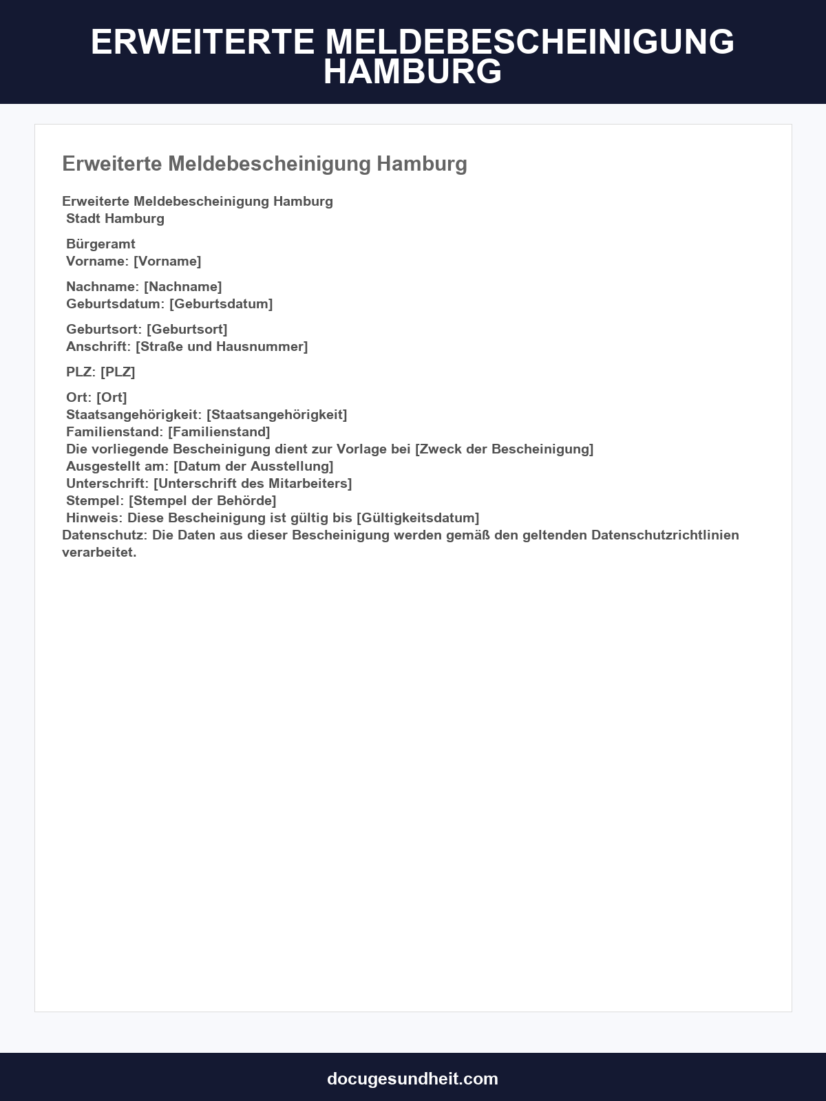 Erweiterte Meldebescheinigung Hamburg