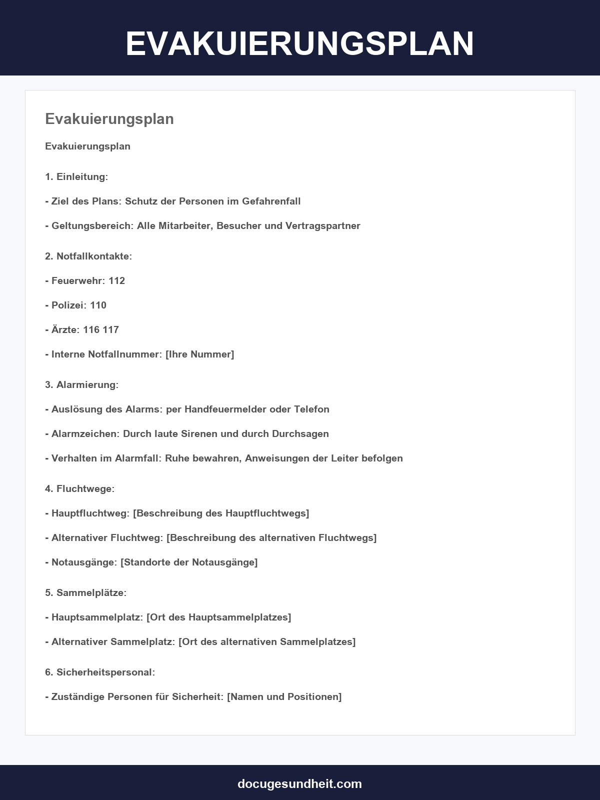 Evakuierungsplan Vorlage