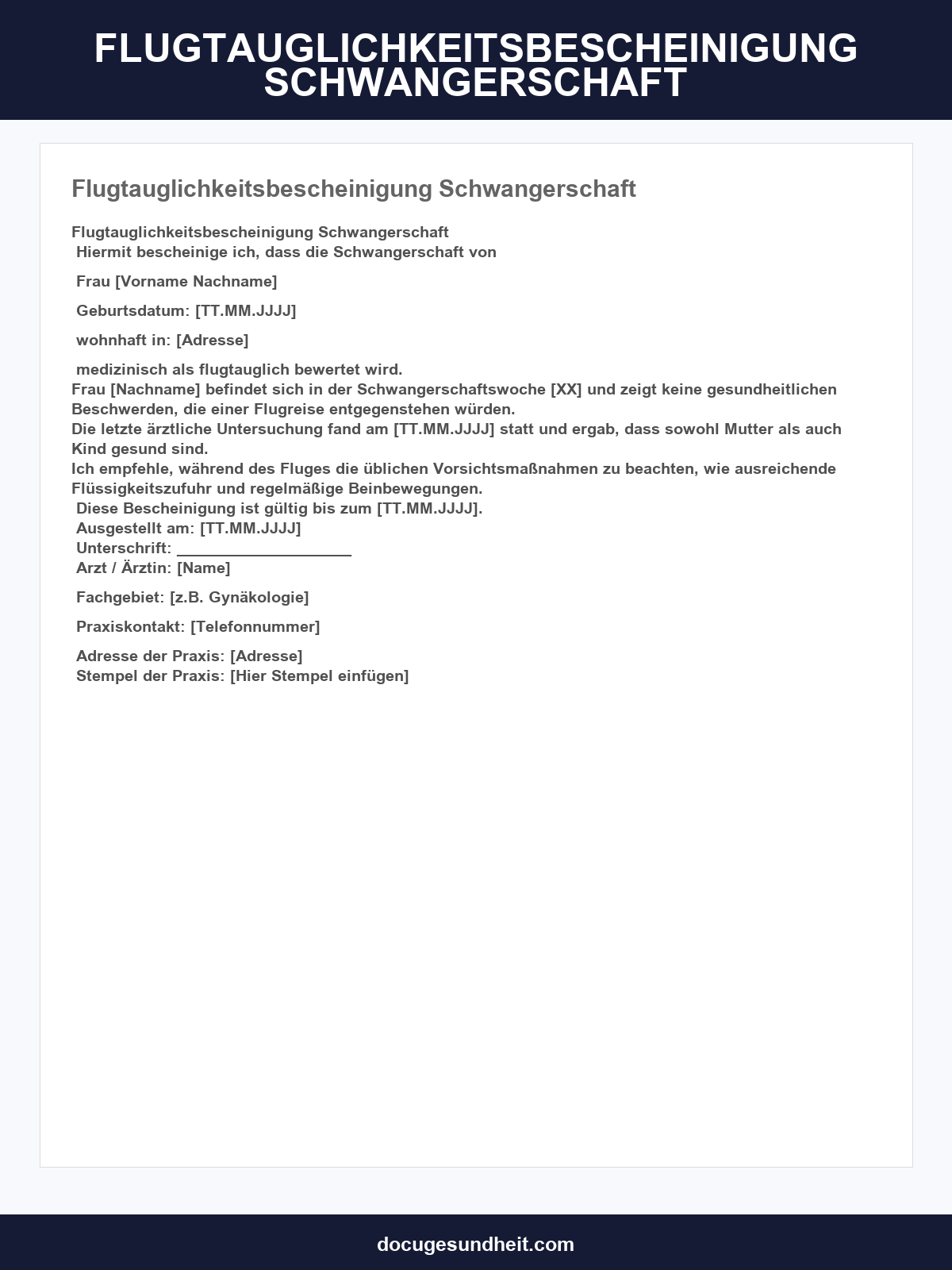 Flugtauglichkeitsbescheinigung Schwangerschaft