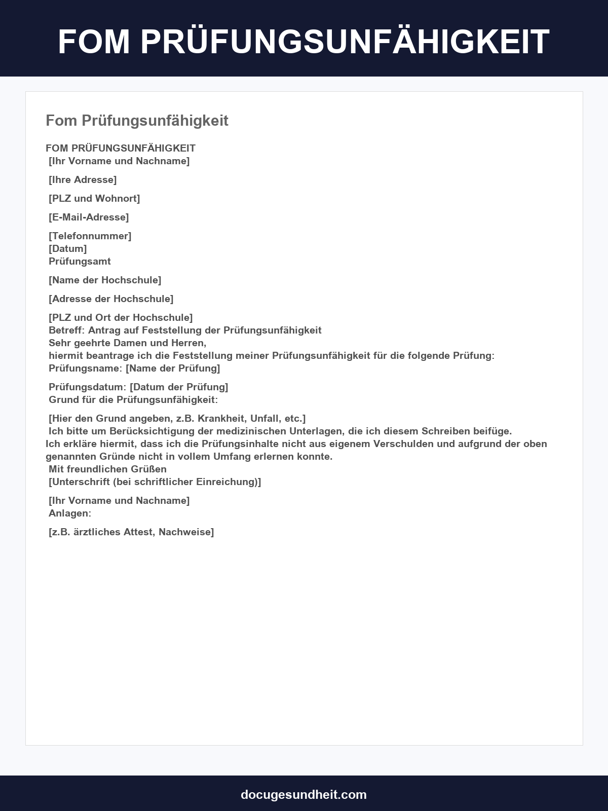 Fom Prüfungsunfähigkeit Email