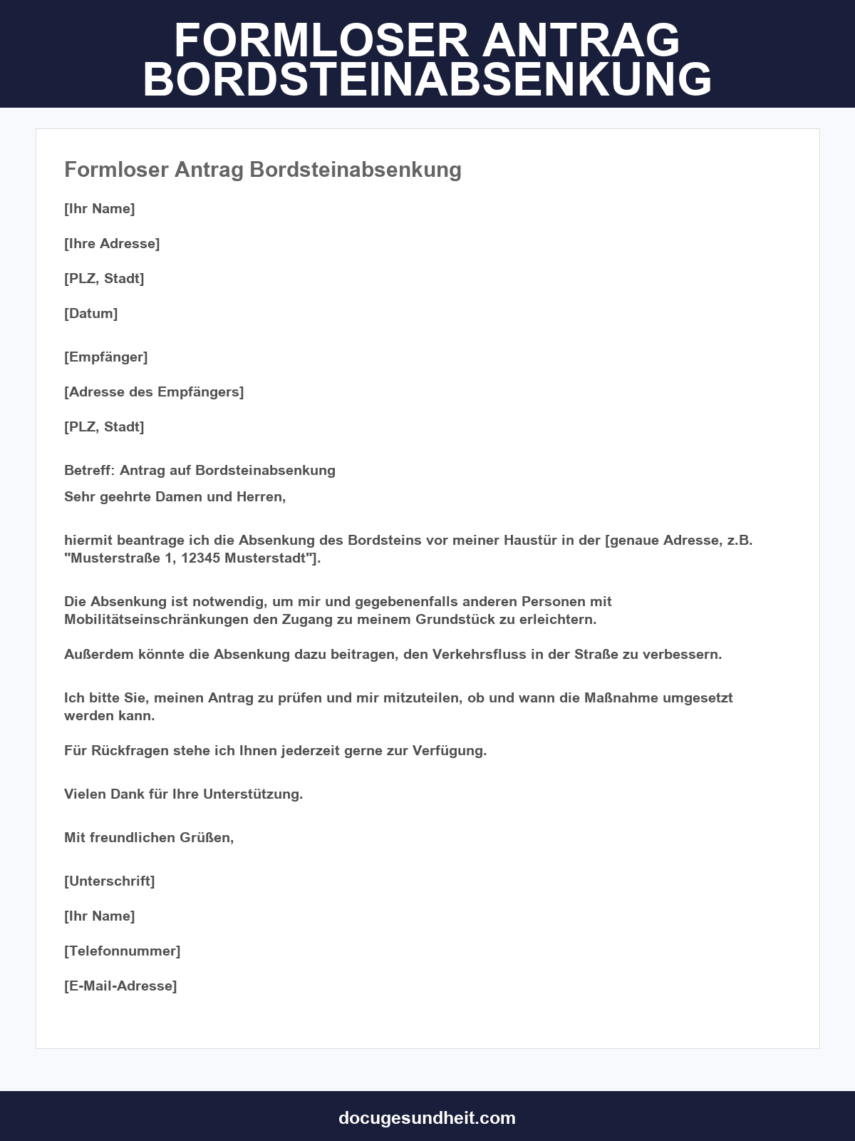 Formloser Antrag Bordsteinabsenkung Vorlage