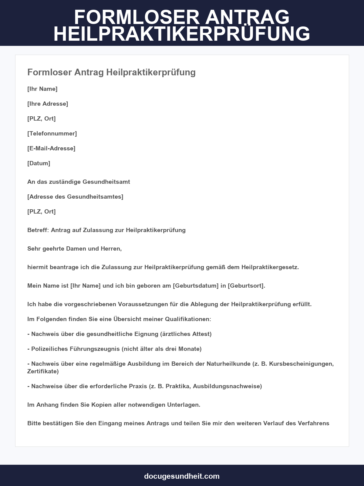 Formloser Antrag Heilpraktikerprüfung Vorlage