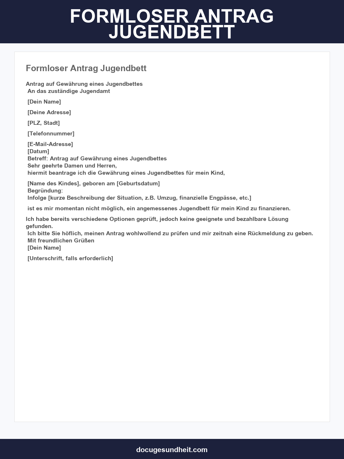Formloser Antrag Jugendbett