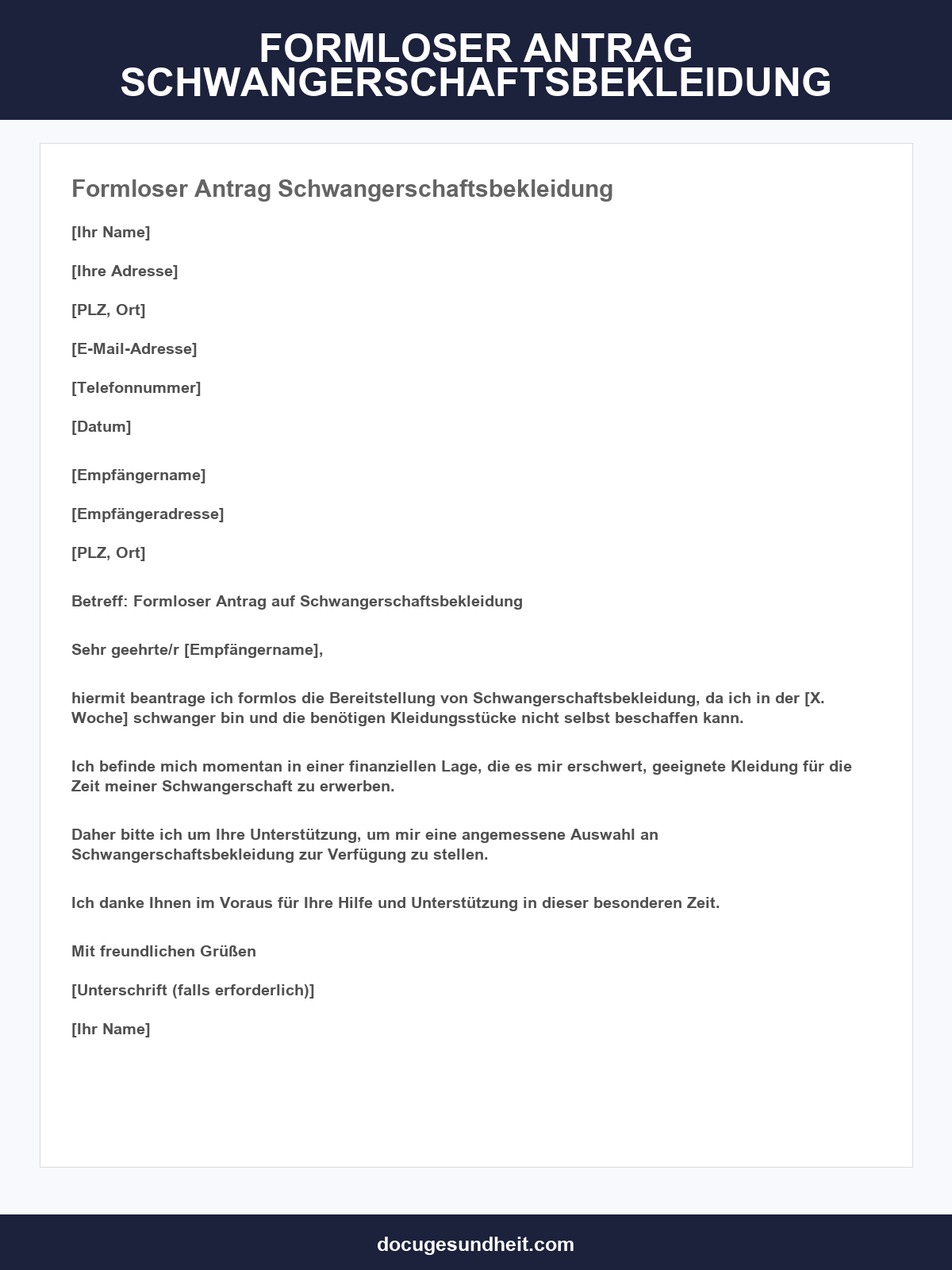Formloser Antrag Schwangerschaftsbekleidung