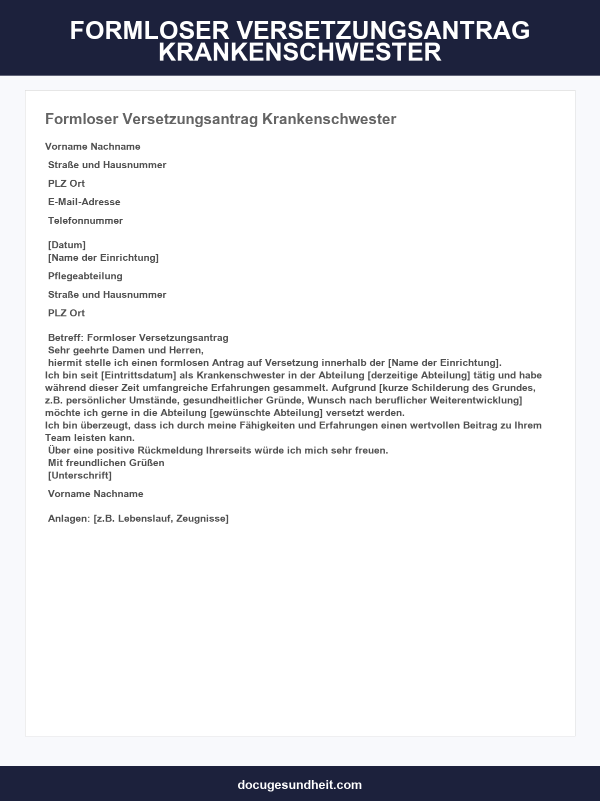 Formloser Versetzungsantrag Muster Krankenschwester