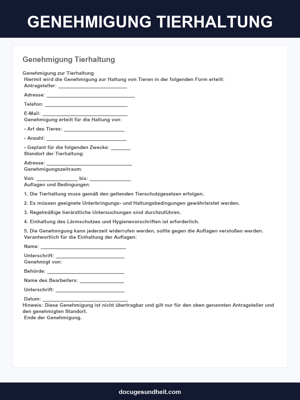 Genehmigung Tierhaltung Muster