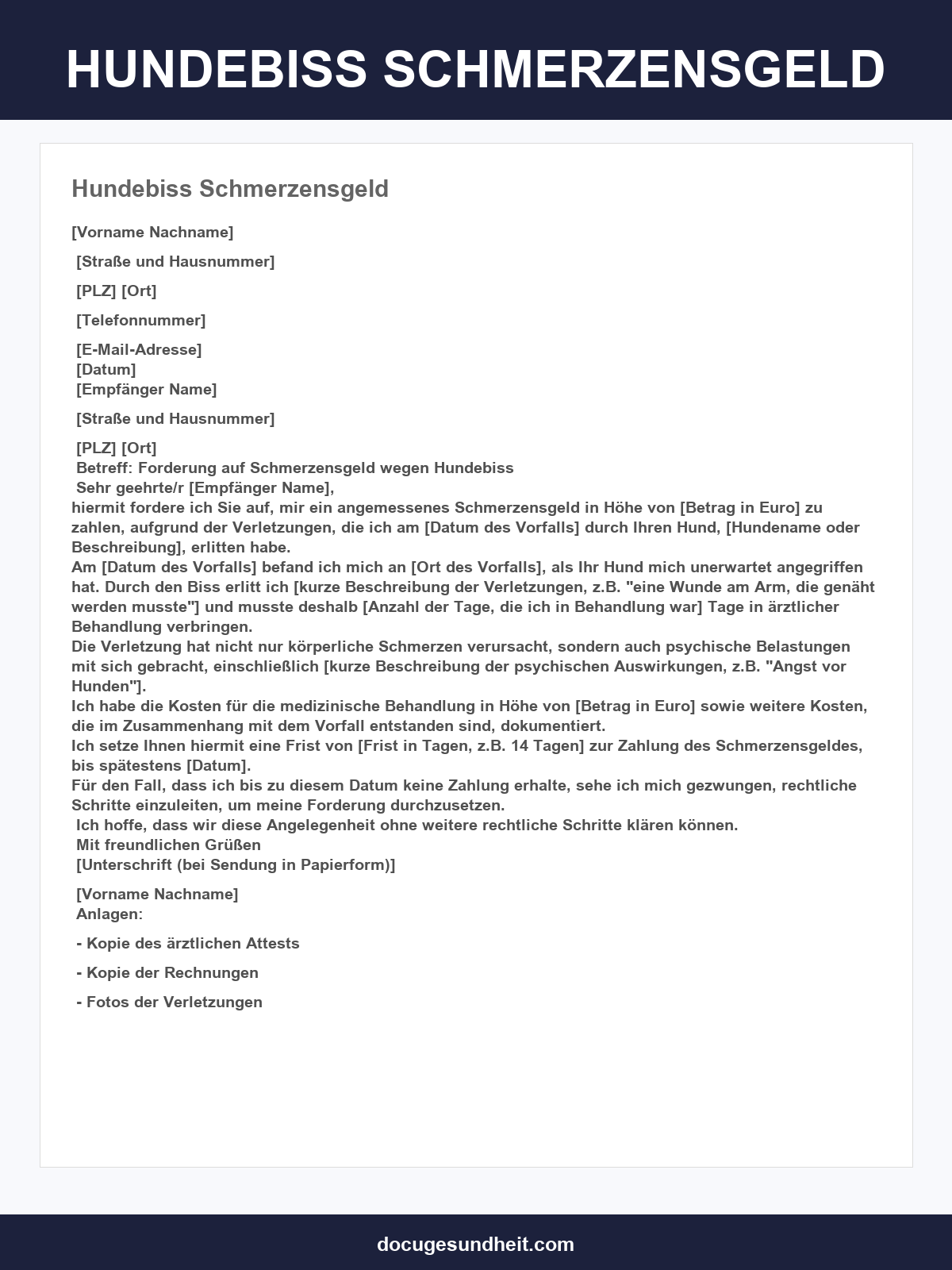 Hundebiss Schmerzensgeld Musterschreiben