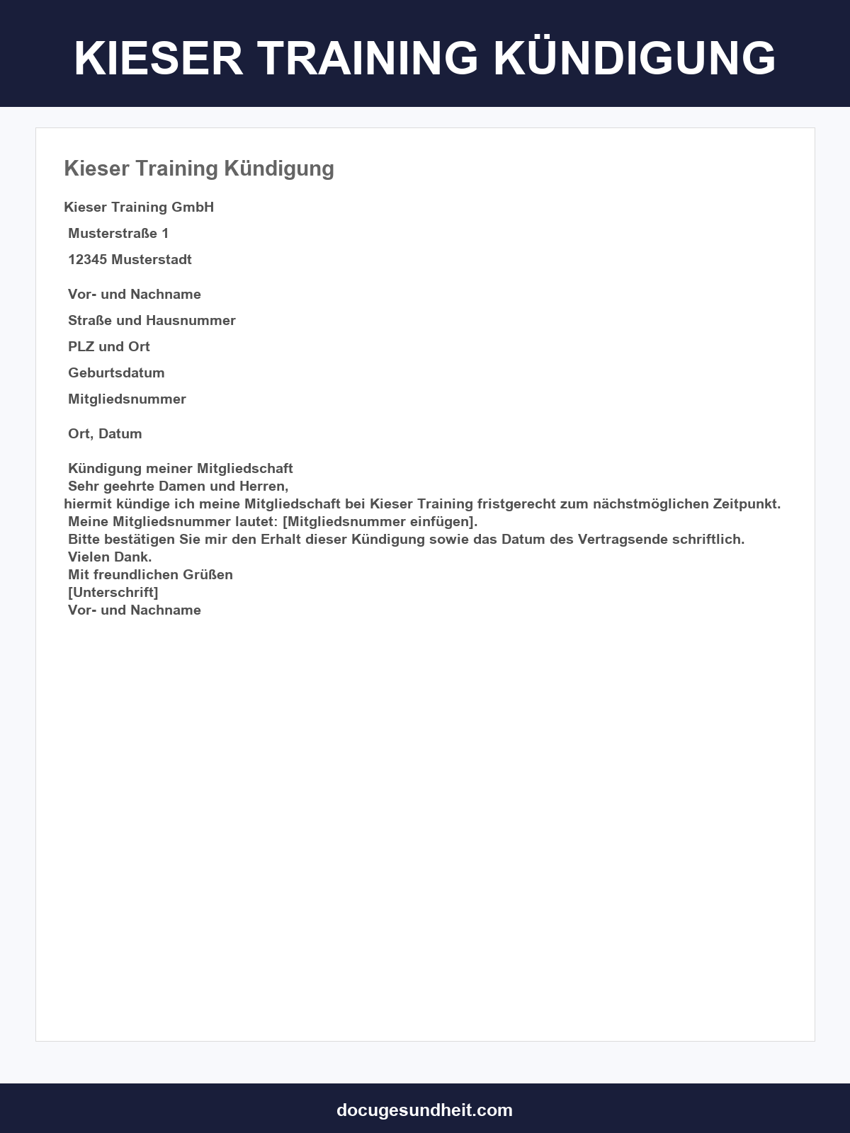 Kieser Training Kündigung Vorlage