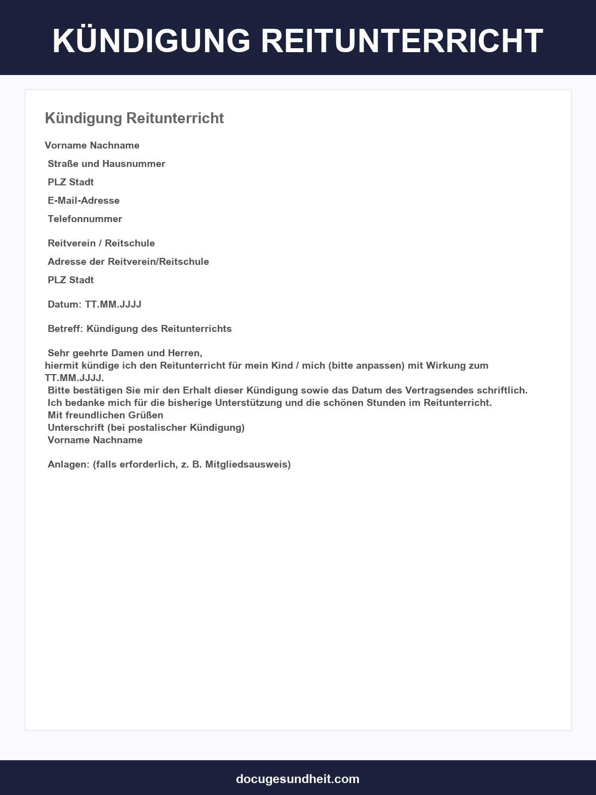 Kündigung Reitunterricht Vorlage