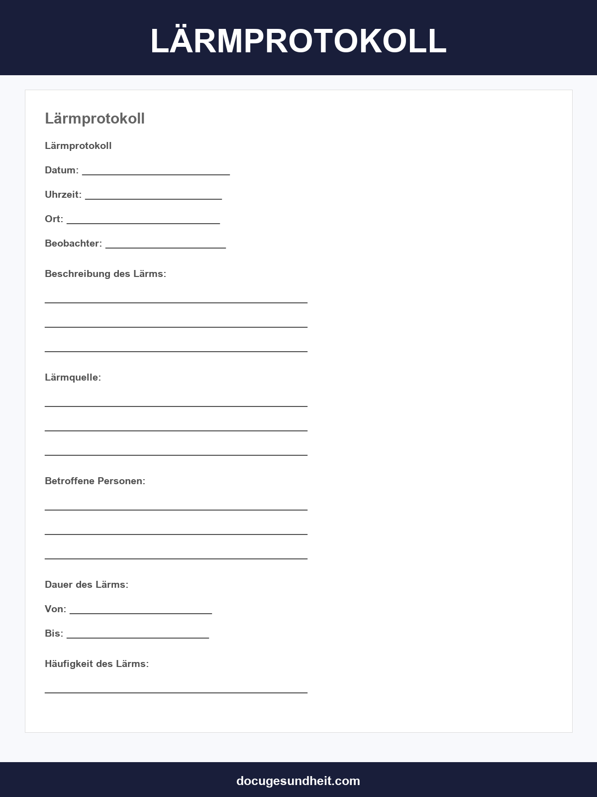 Lärmprotokoll Vorlage