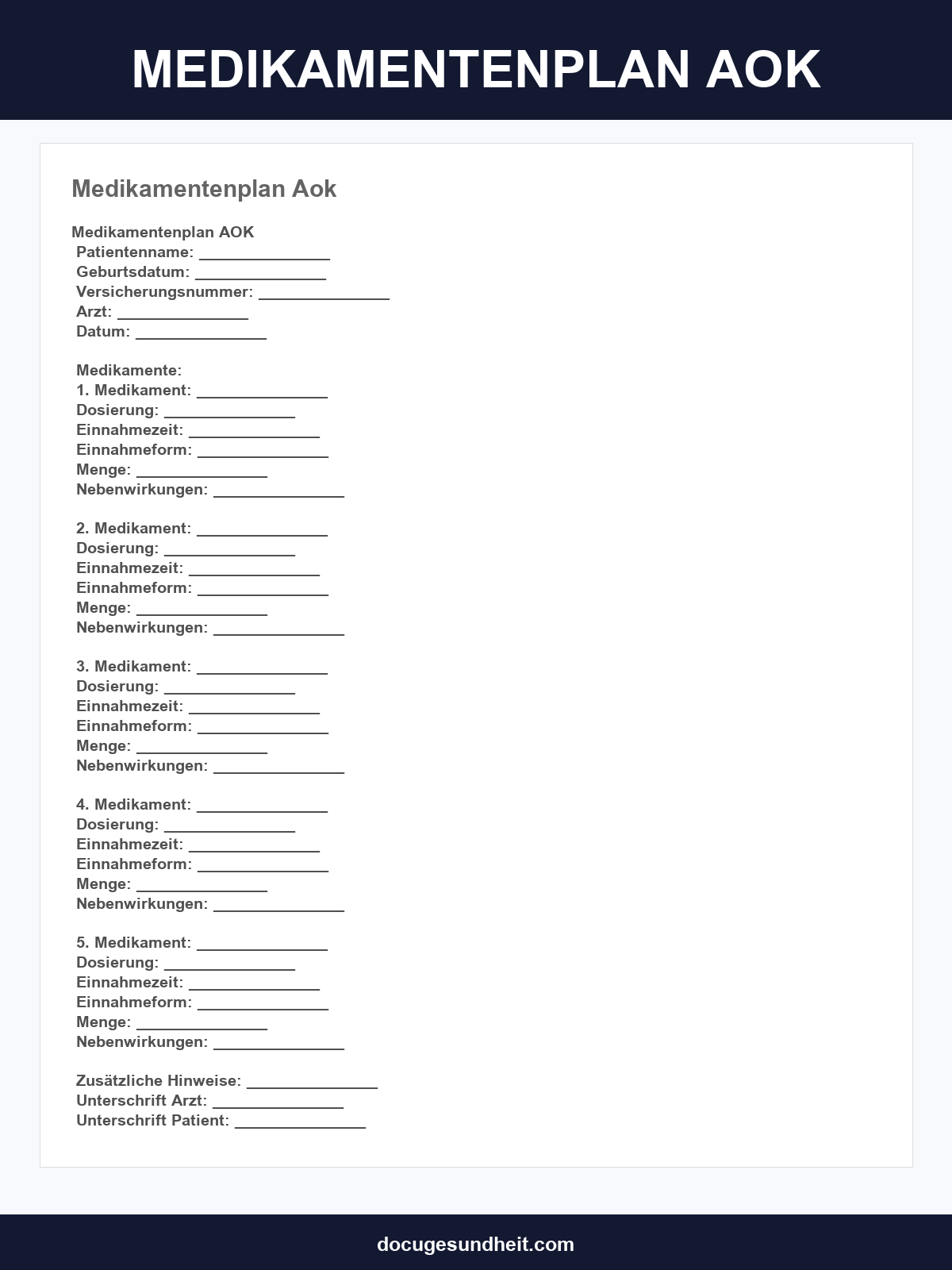 Medikamentenplan Zum Ausdrucken Aok