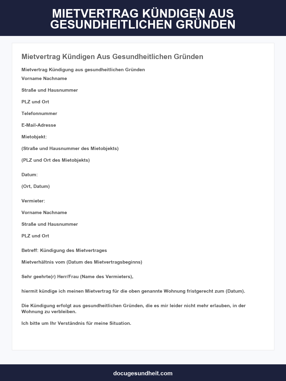 Mietvertrag Kündigen Aus Gesundheitlichen Gründen Muster