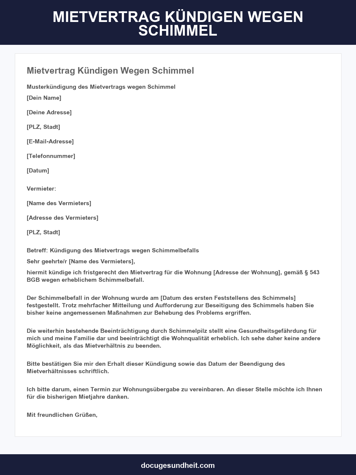 Mietvertrag Kündigen Wegen Schimmel Vorlage