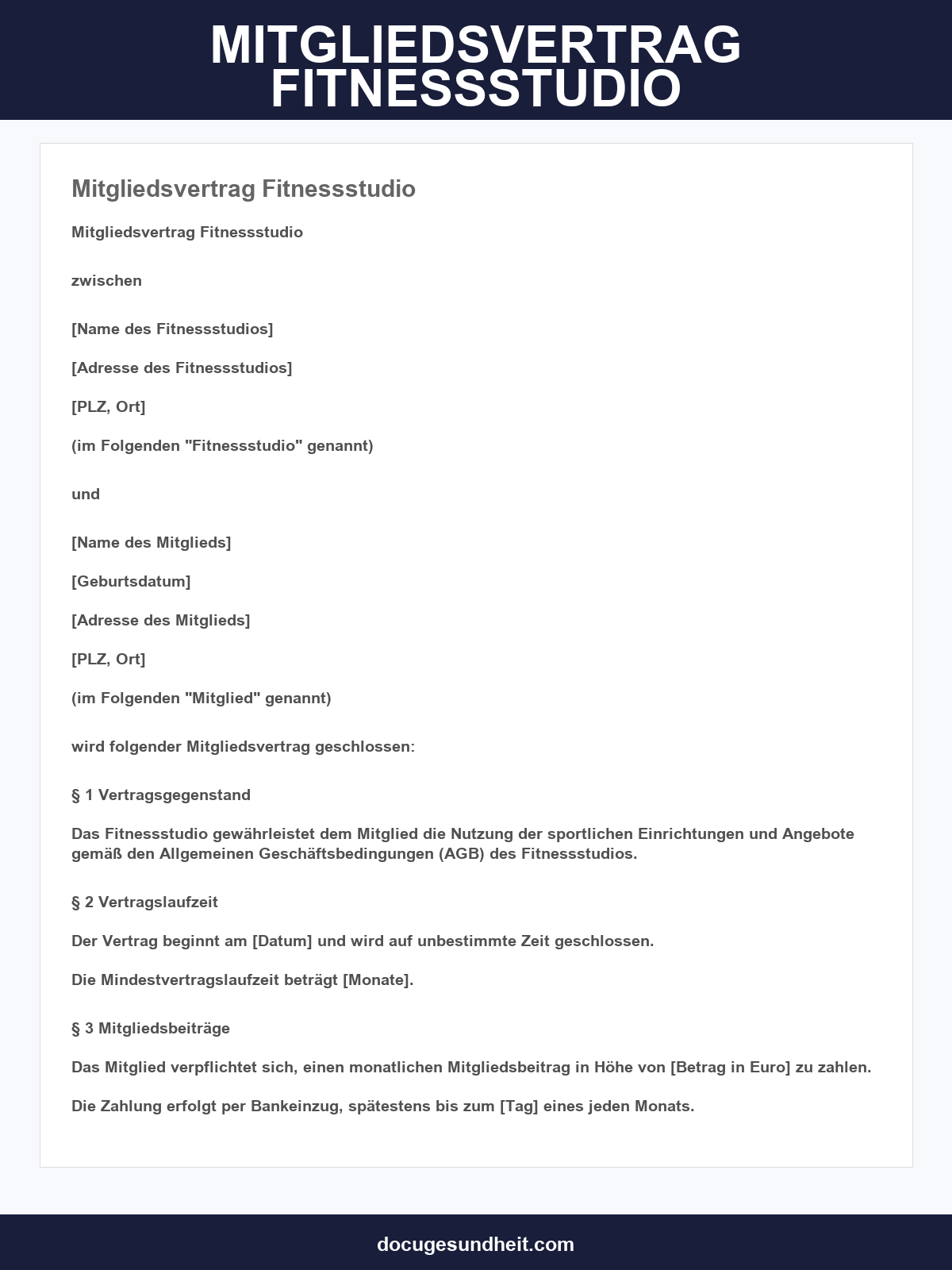 Mitgliedsvertrag Fitnessstudio Muster