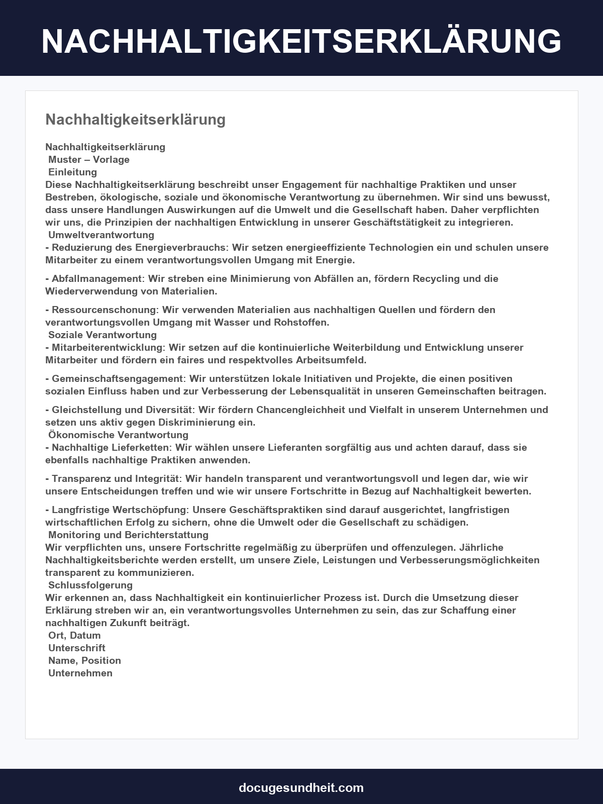 Nachhaltigkeitserklärung Muster