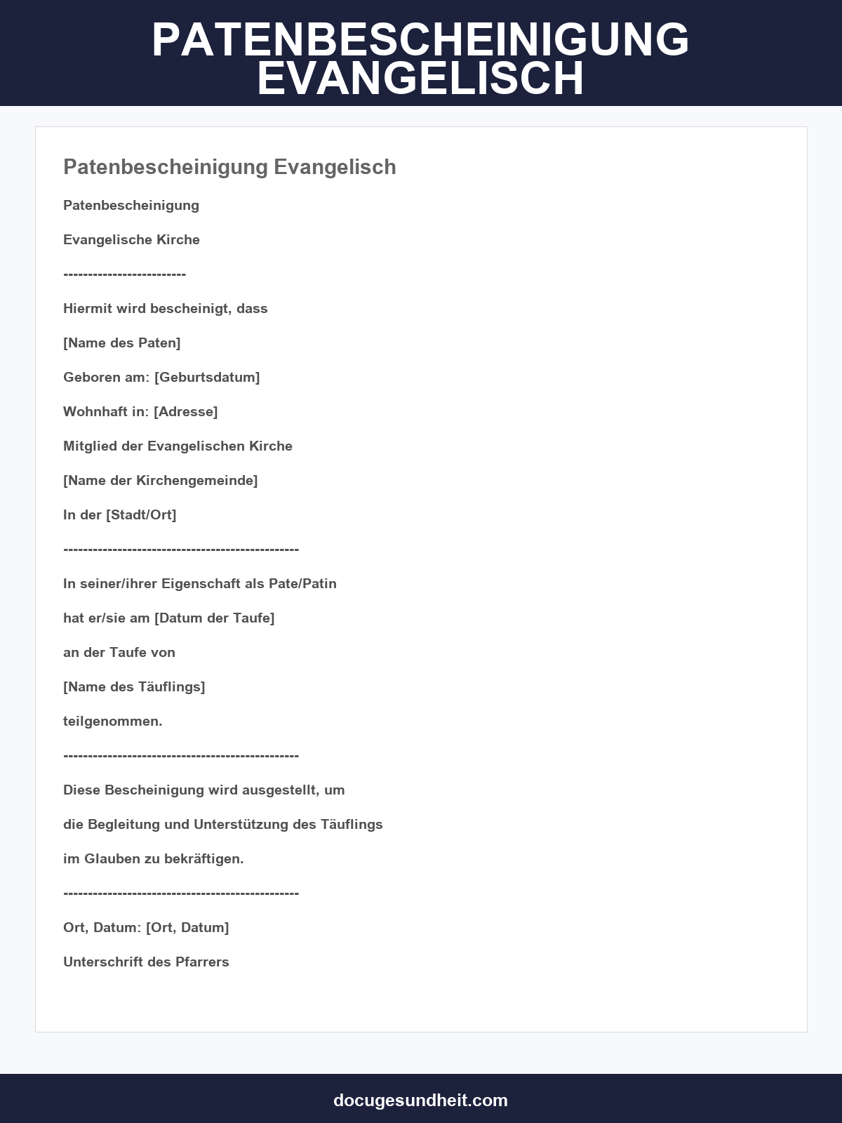 Patenbescheinigung Evangelisch