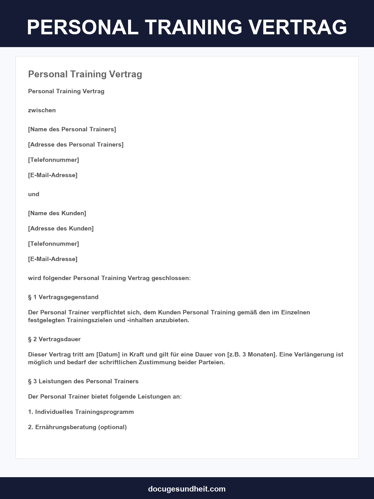 Personal Training Vertrag