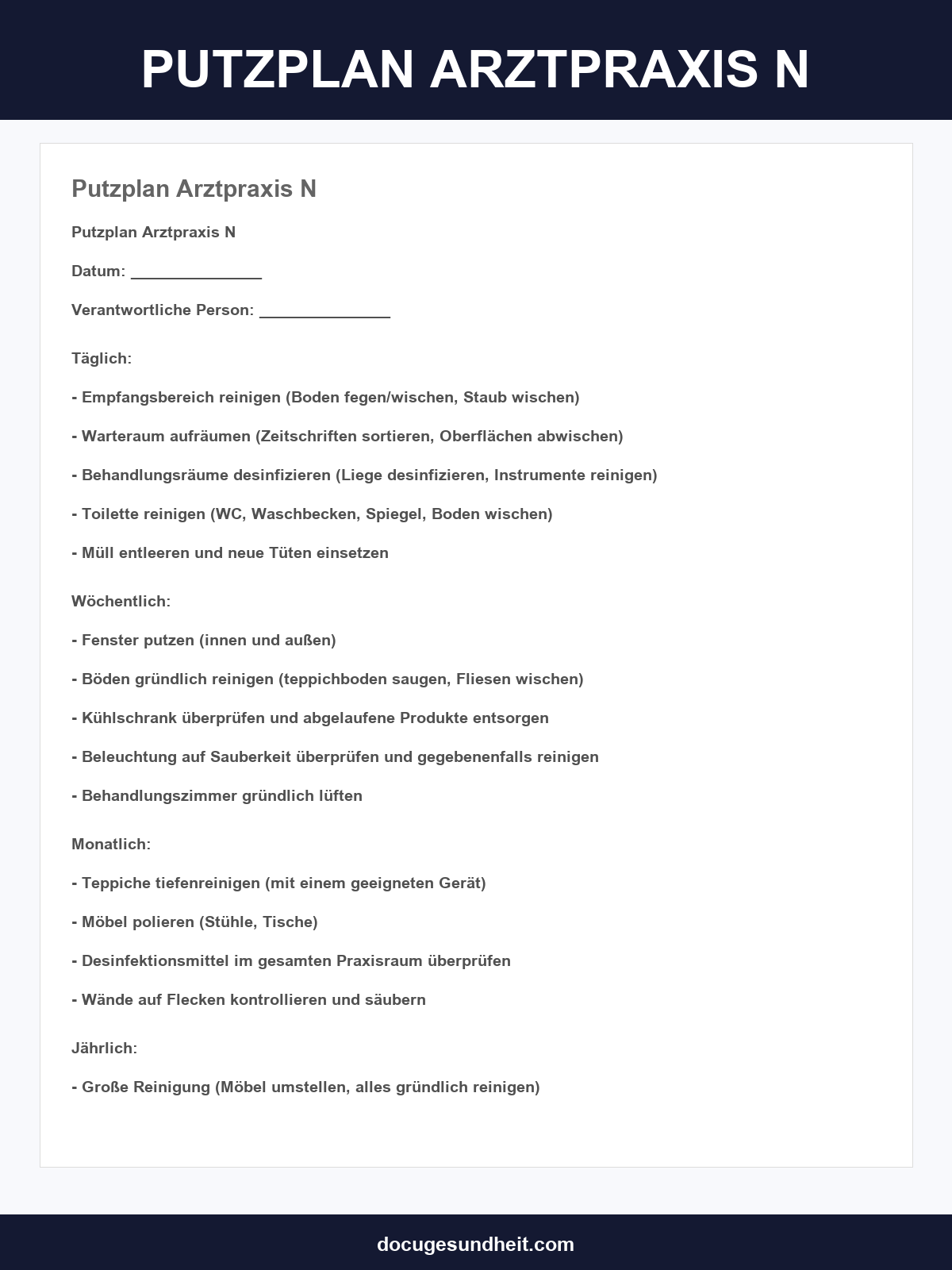 Putzplan Arztpraxis Vorlagen