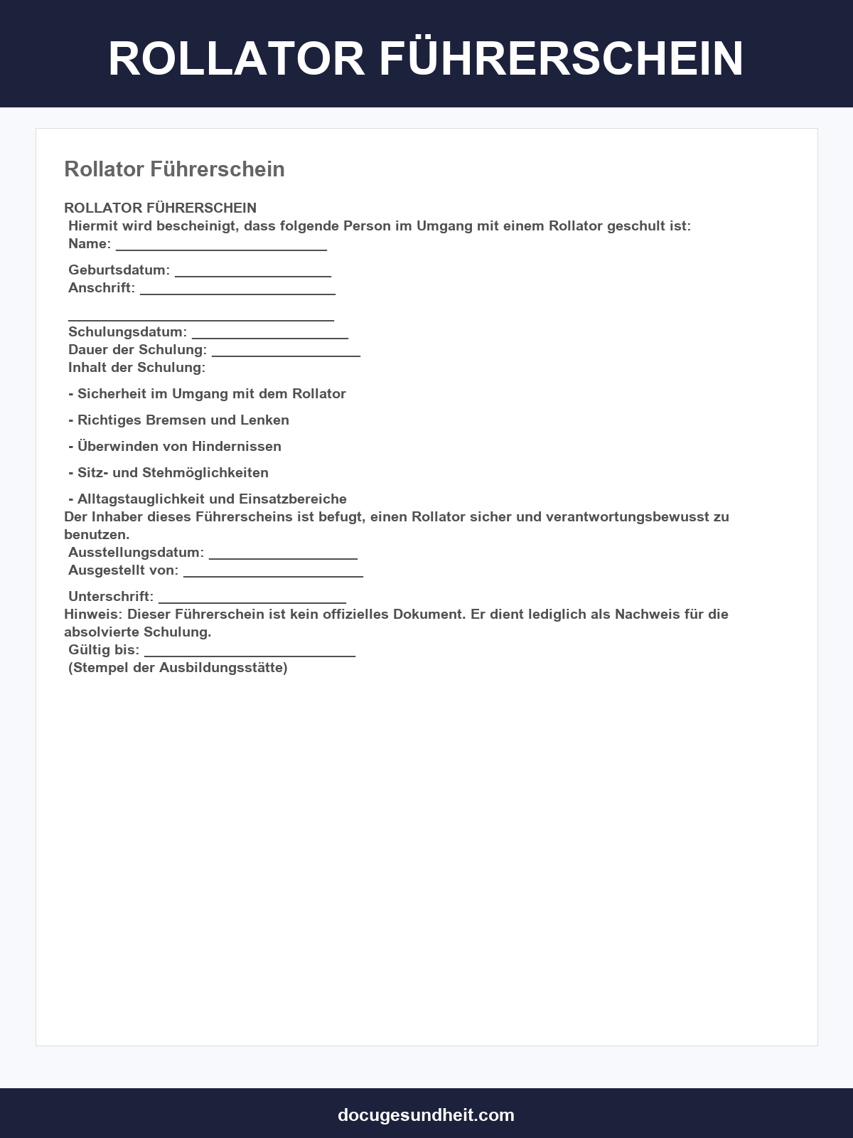 Rollator-Führerschein Vordruck