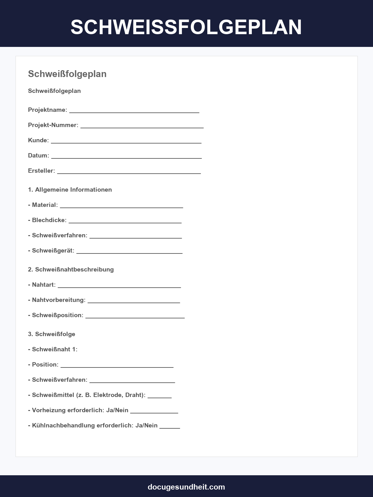 Schweißfolgeplan Vorlage