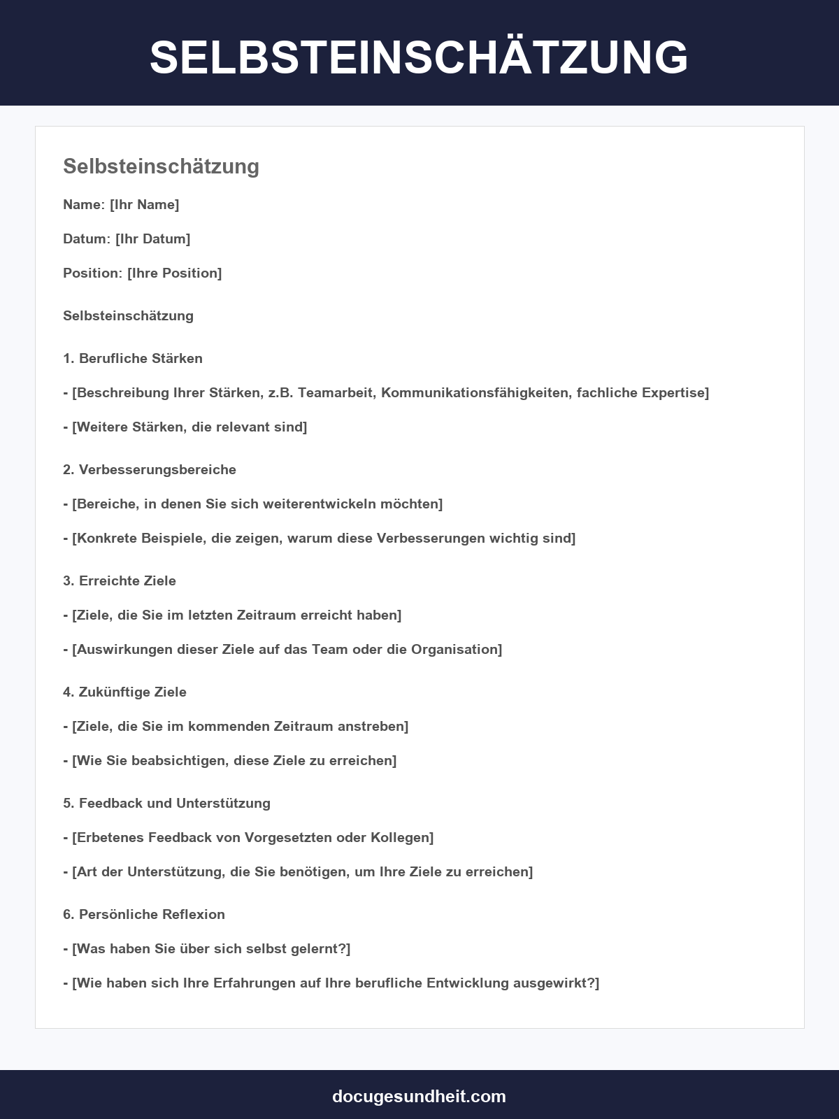Selbsteinschätzung Vorlage