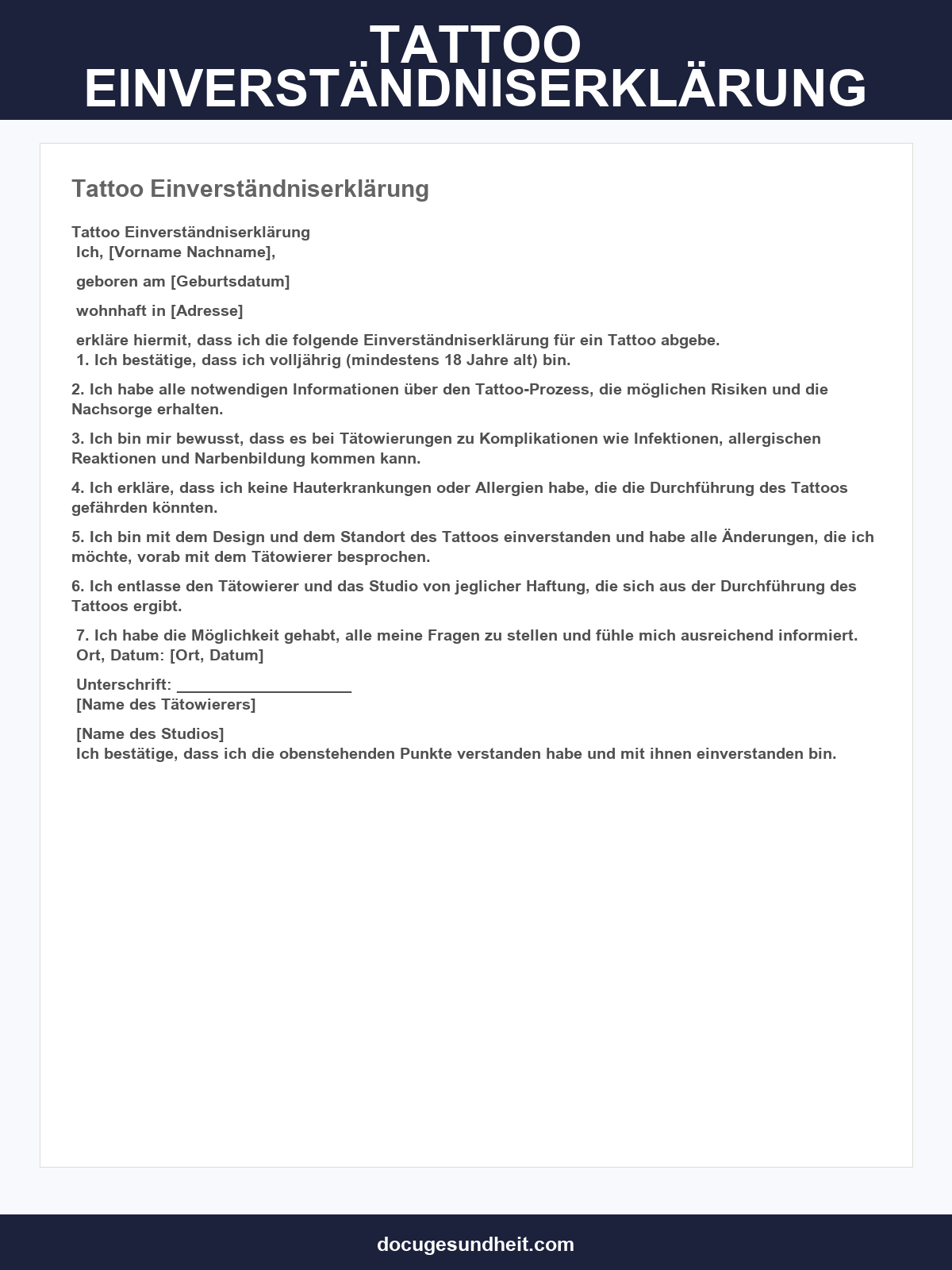 Tattoo Einverständniserklärung