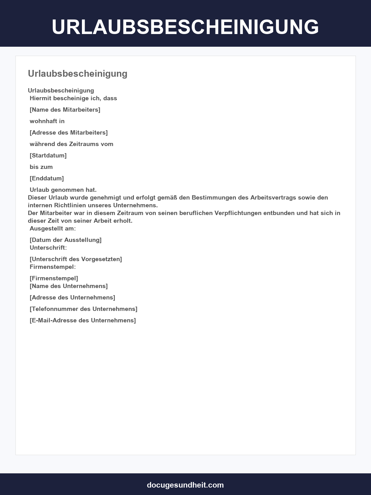 Urlaubsbescheinigung Muster