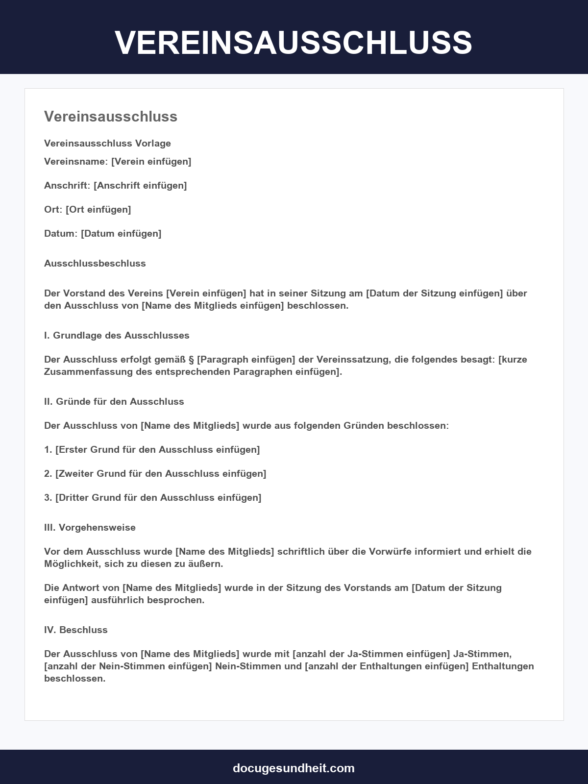 Vereinsausschluss Vorlage