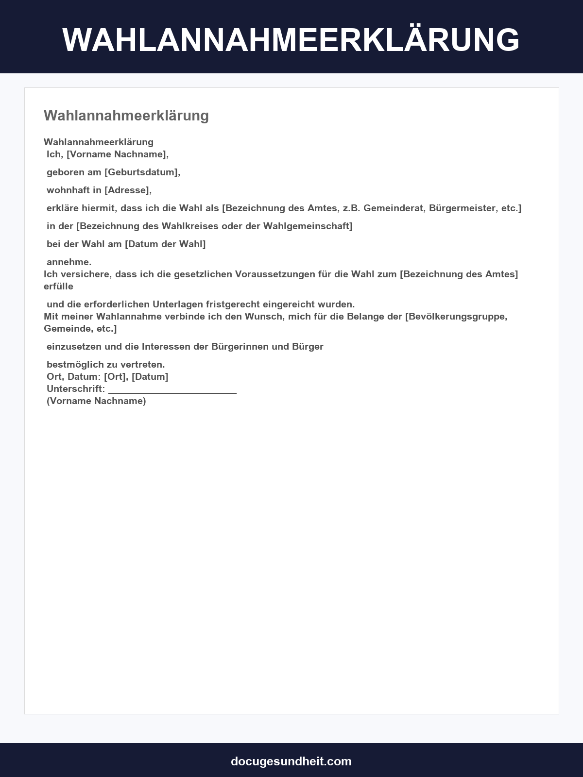 Wahlannahmeerklärung Muster