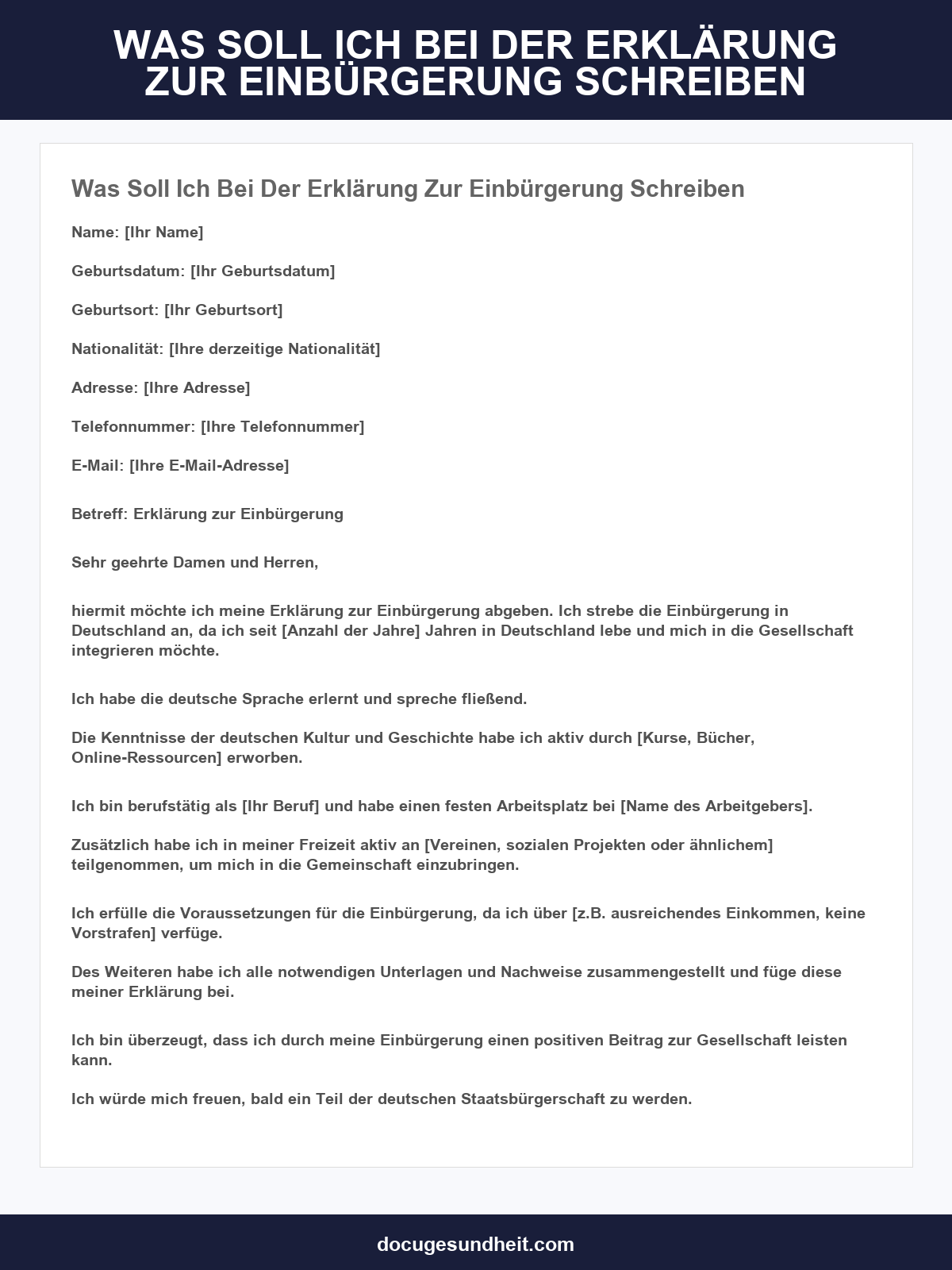 Was Soll Ich Bei Der Erklärung Zur Einbürgerung Schreiben Muster
