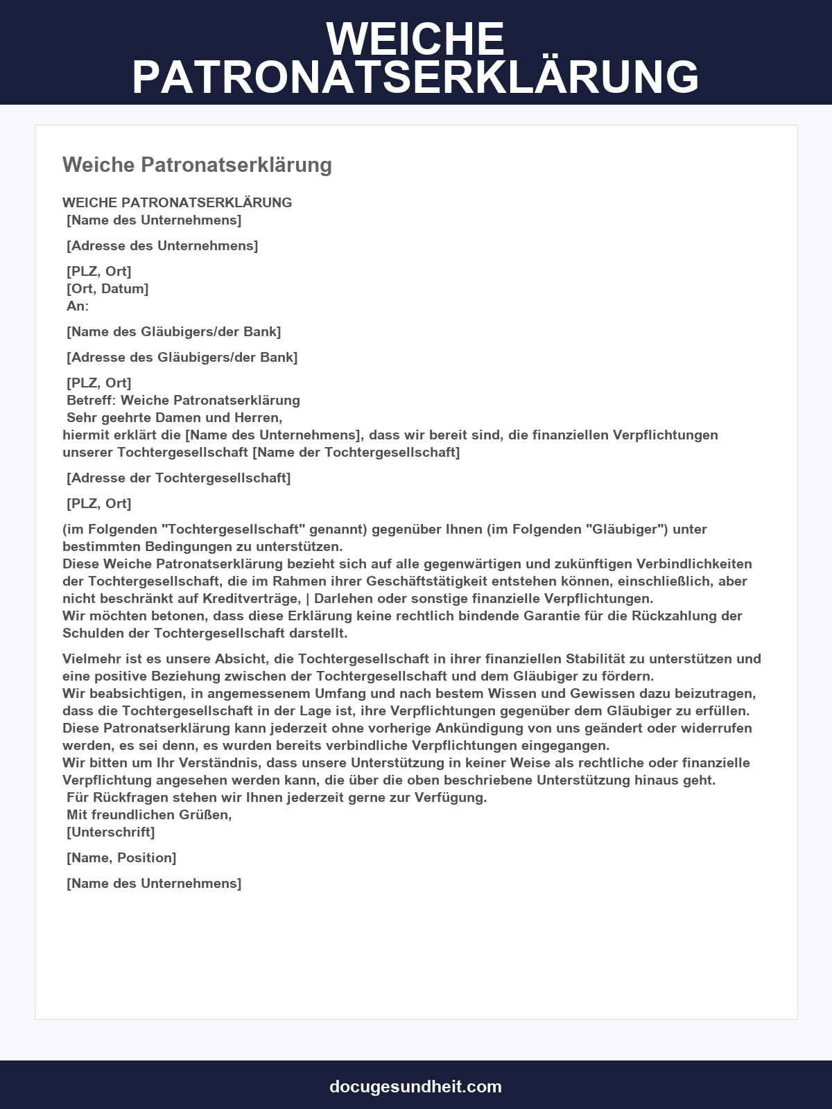 Weiche Patronatserklärung Muster