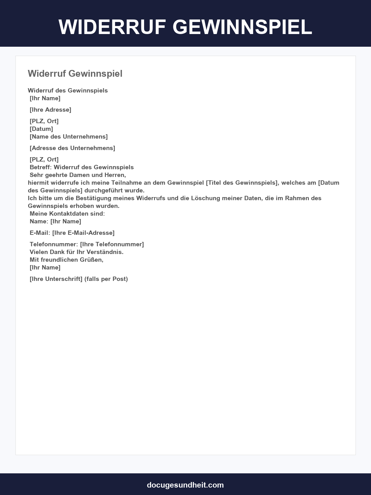 Widerruf Gewinnspiel Muster