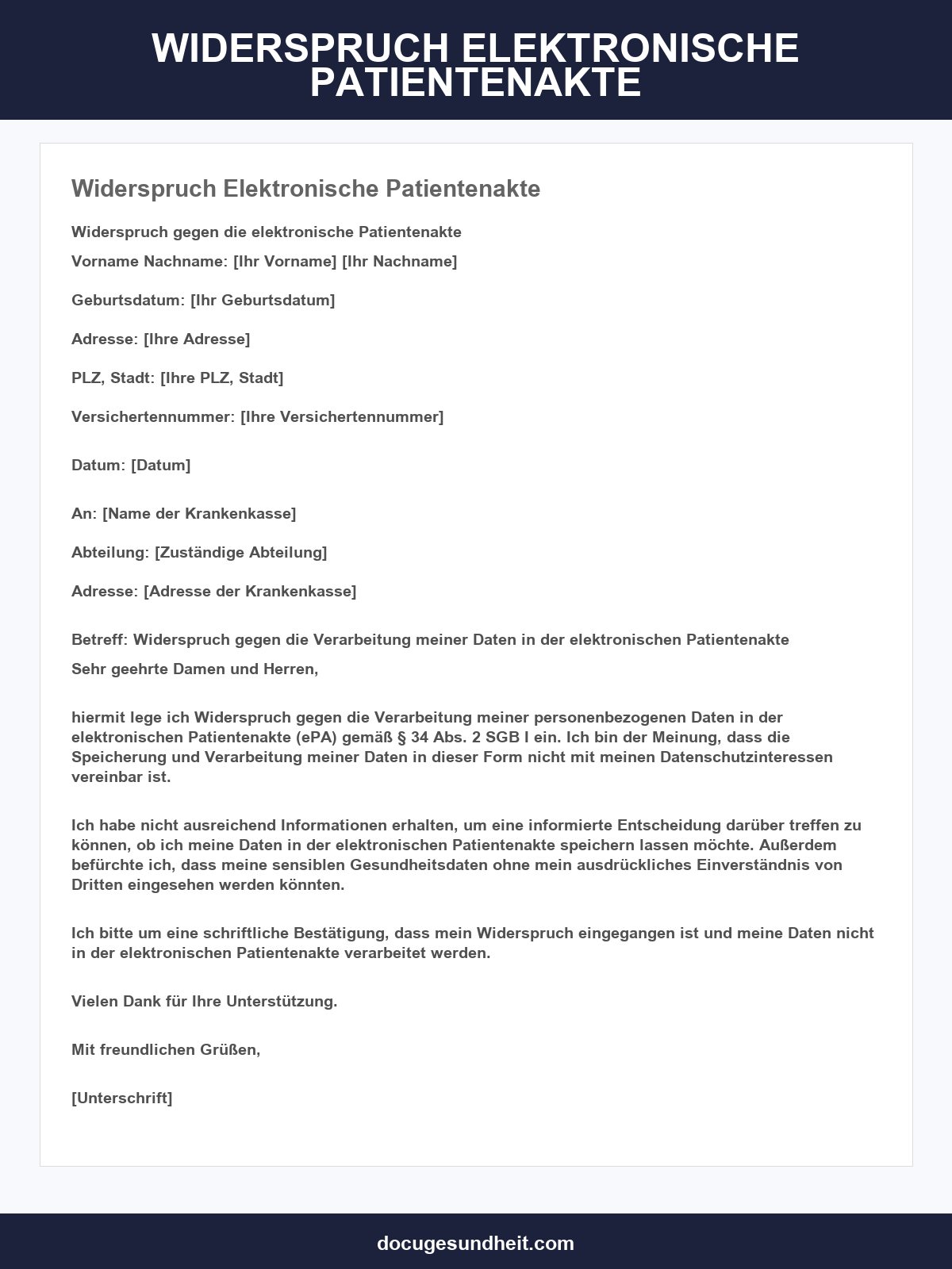 Widerspruch Elektronische Patientenakte Muster