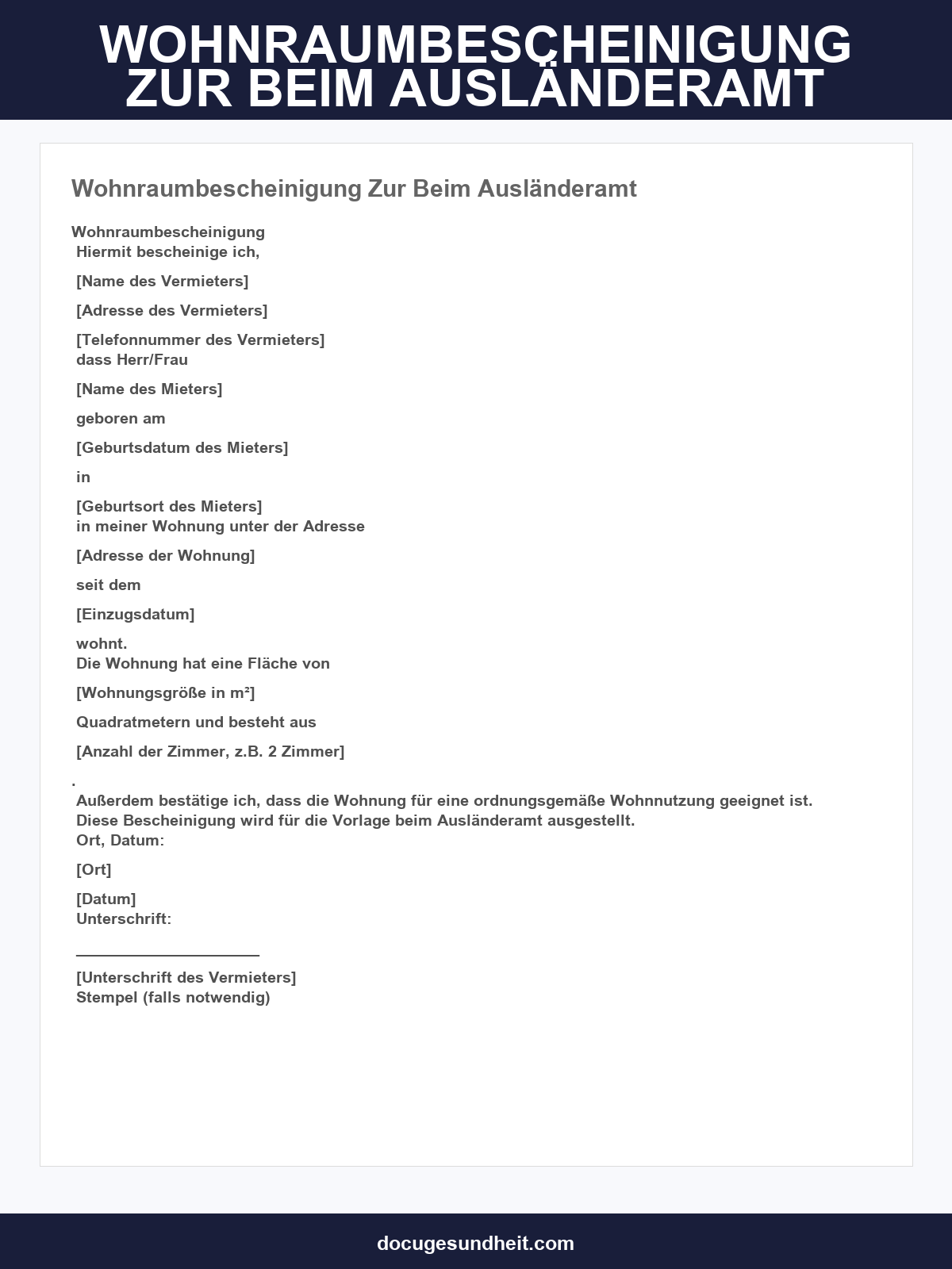 Wohnraumbescheinigung Zur Vorlage Beim Ausländeramt